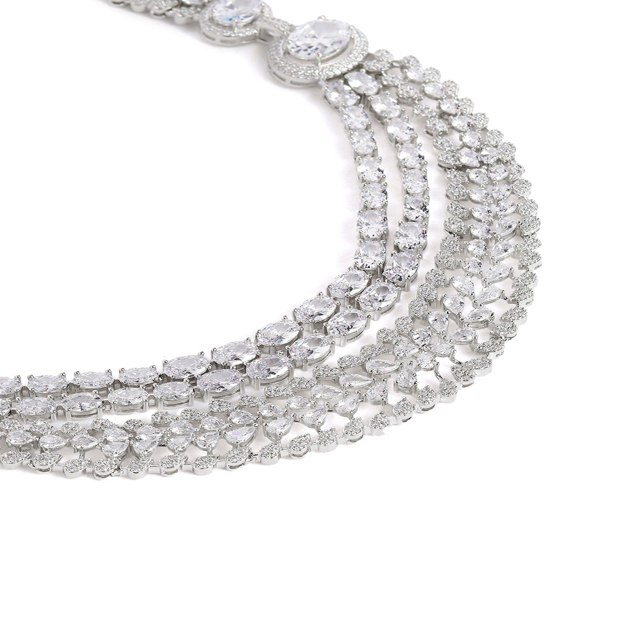Rhodium-Plated Silver-Toned & White AD-Studded Jewellery Set