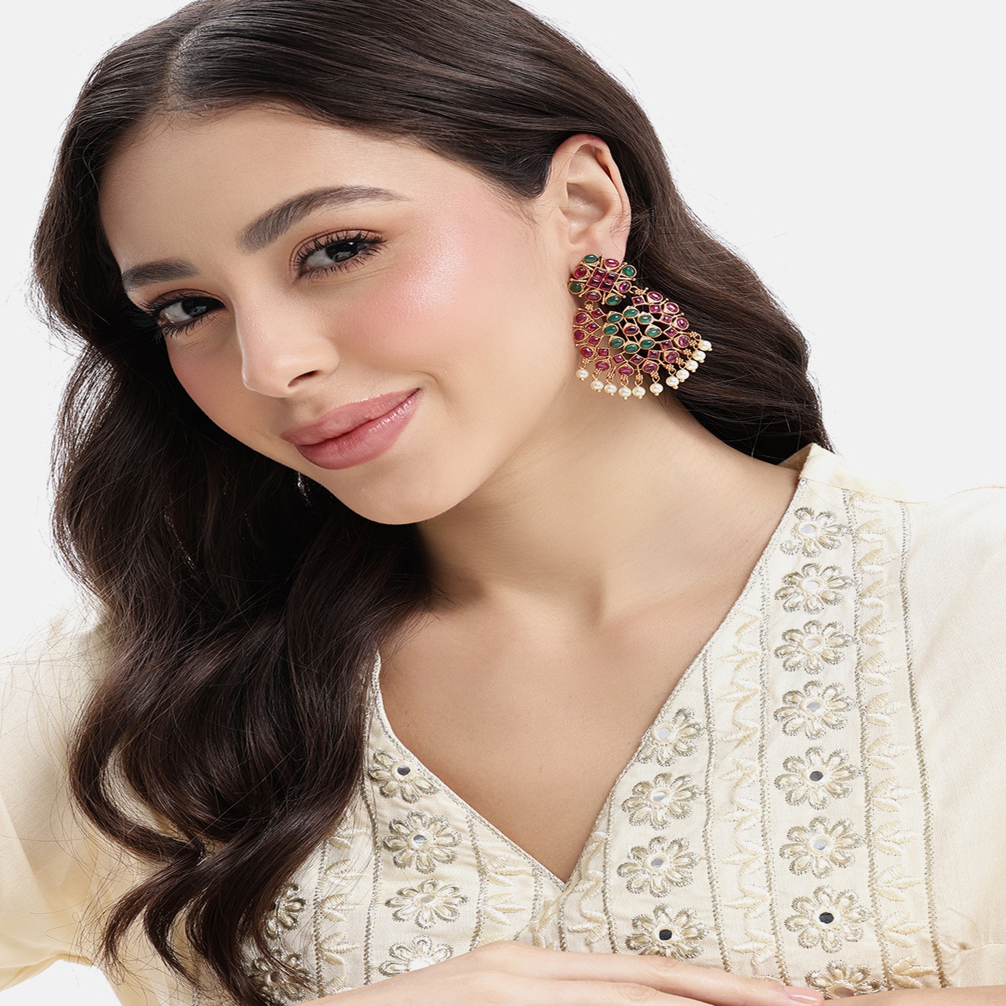 Gold-Plated Ruby Green Classic Drop Earrings