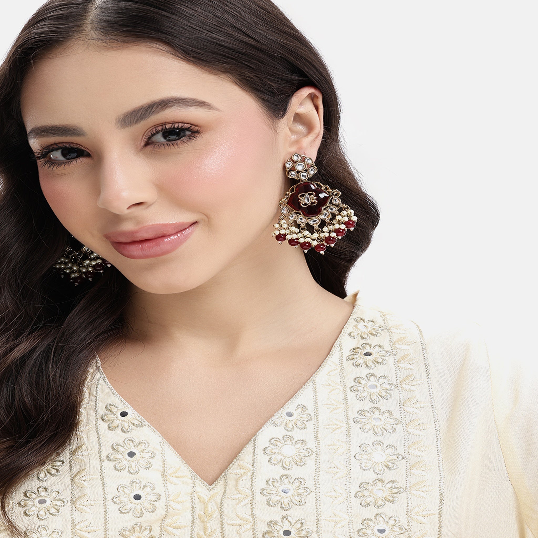 Gold Plated Maroon Classic Earrings