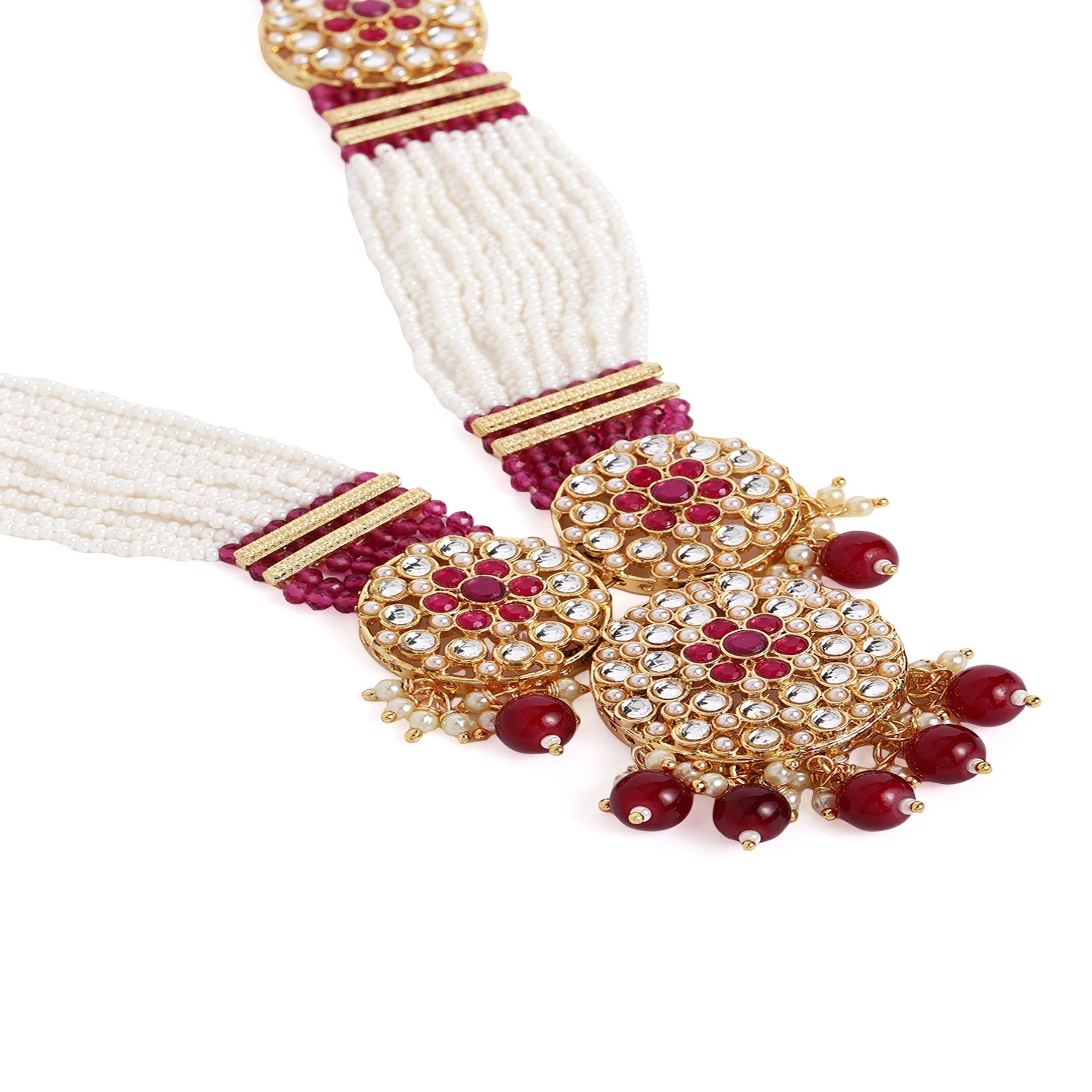 Gold Plated White Ruby Beaded Mala Necklace Set