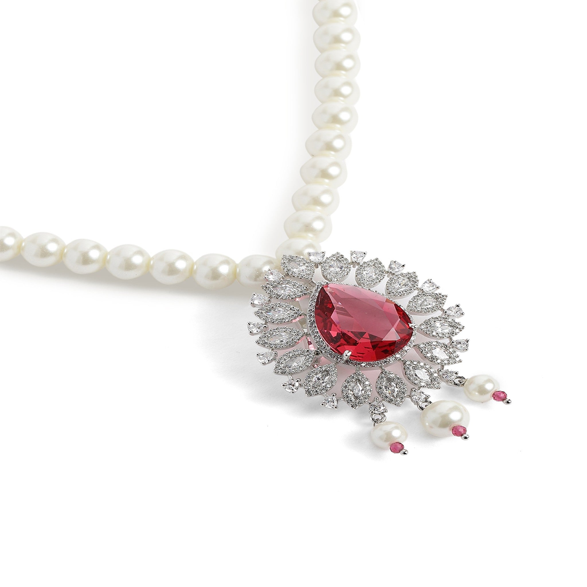 Rhodium-Plated Pearls & AD-Studded Rani Jewellery Set