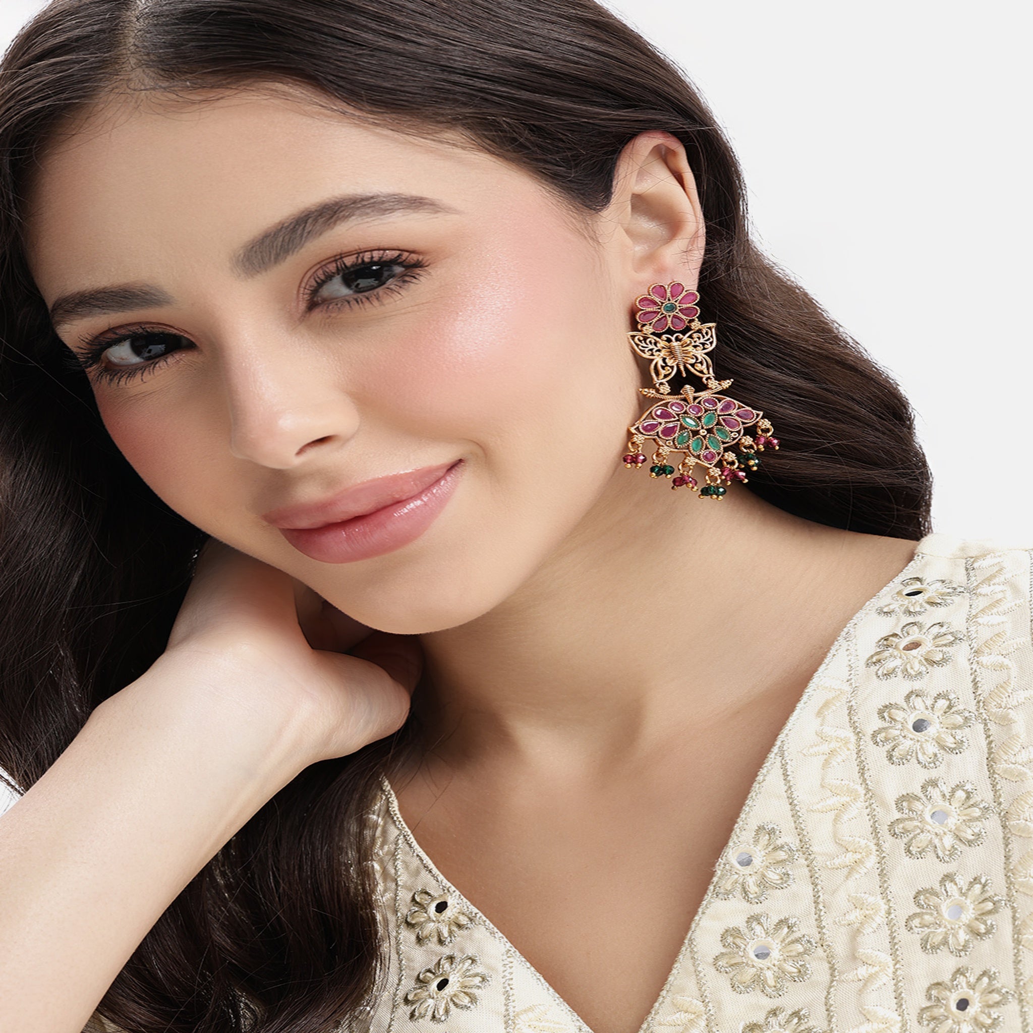 Gold-Plated Ruby Green Classic Drop Earrings