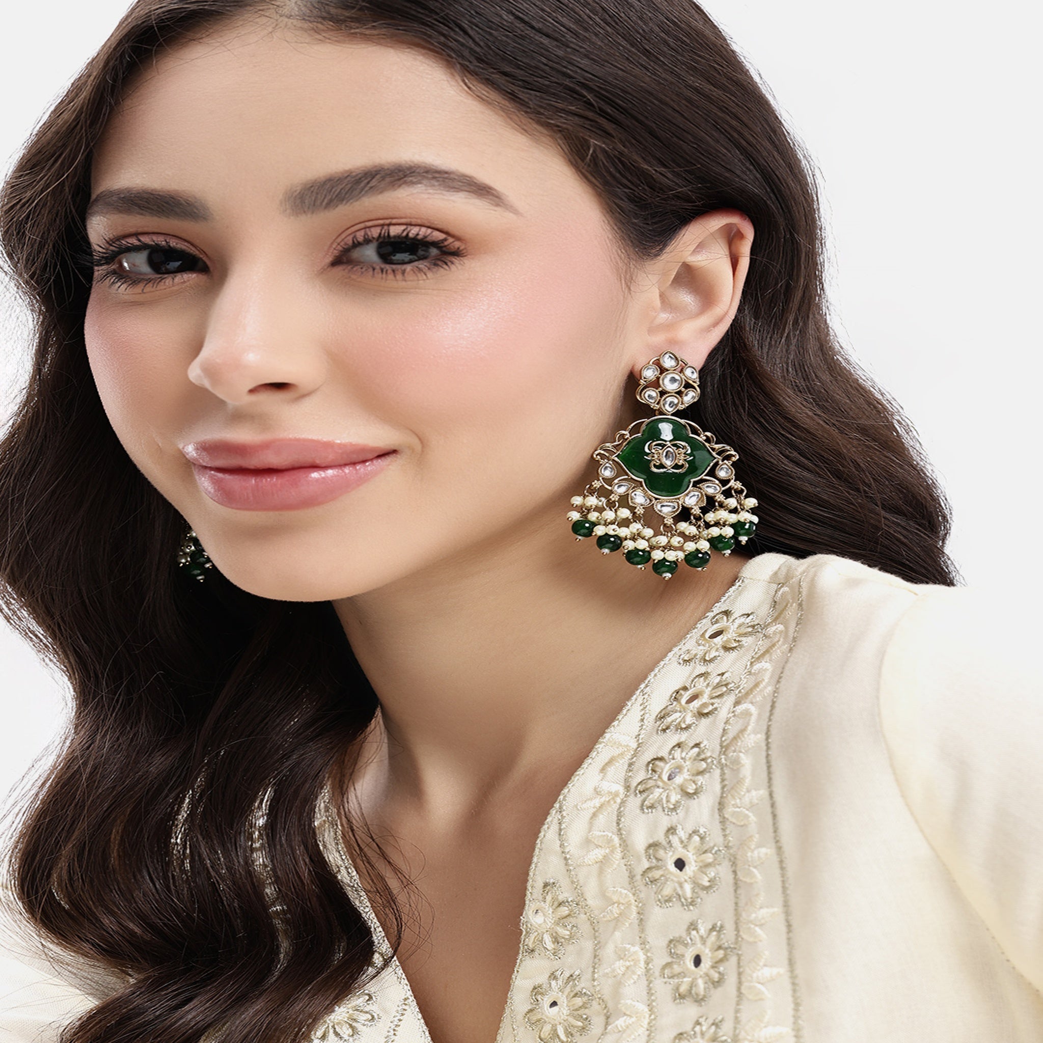Gold Plated Green Classic Earrings