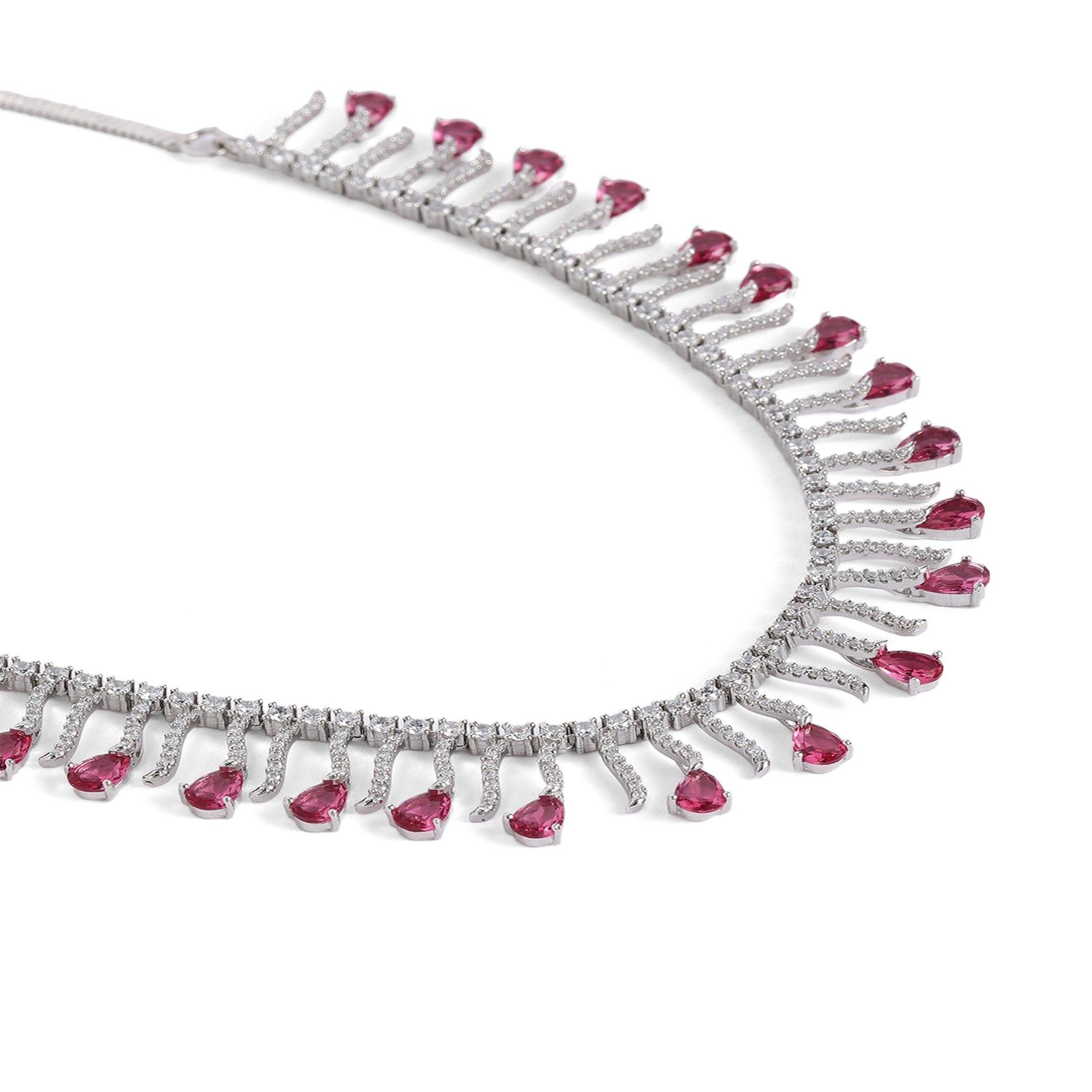 Rhodium-Plated White & Rani AD-Studded Jewellery Set