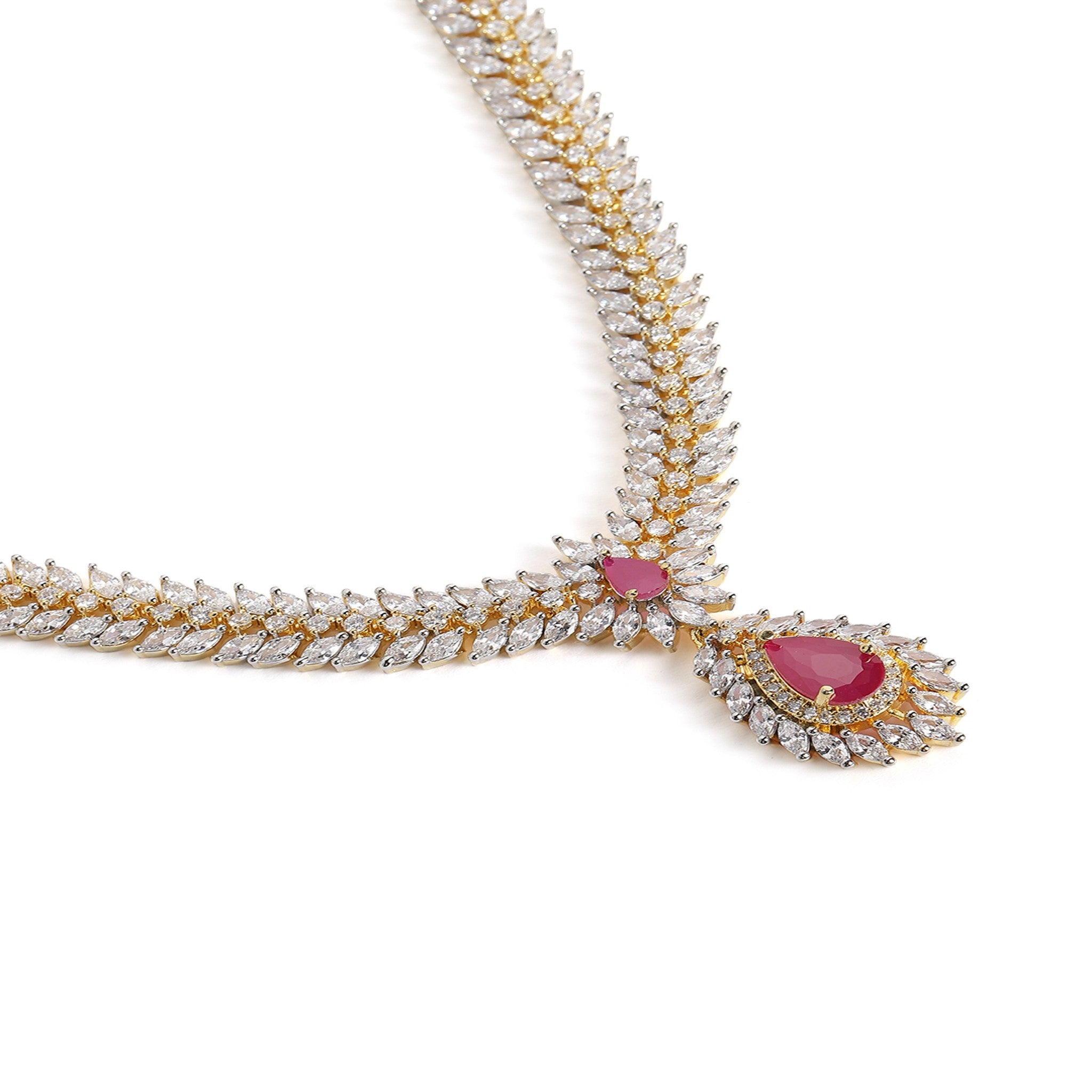 Gold Plated Ruby Pink AD-Studded Jewellery Set