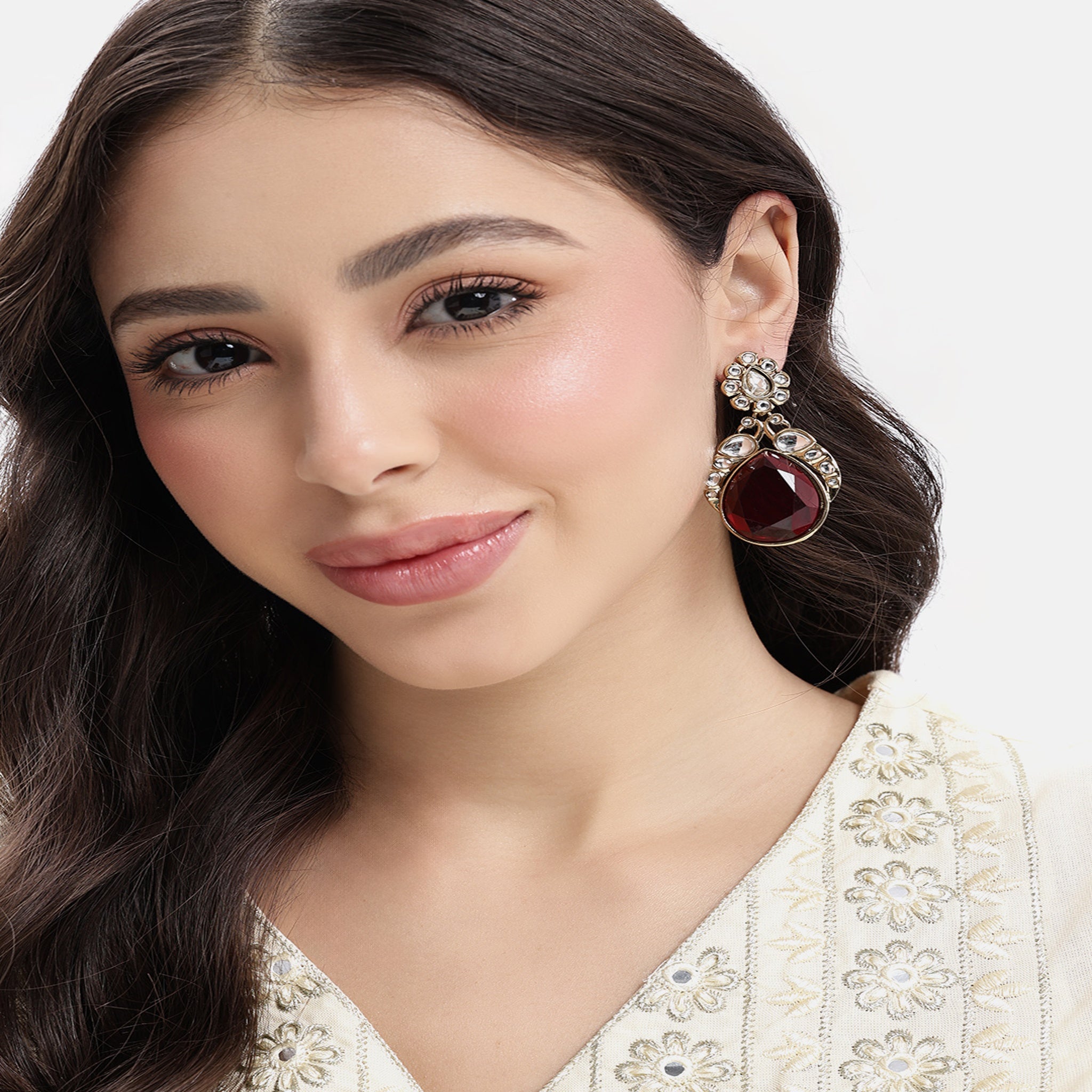 Gold Plated Maroon Drop Earrings