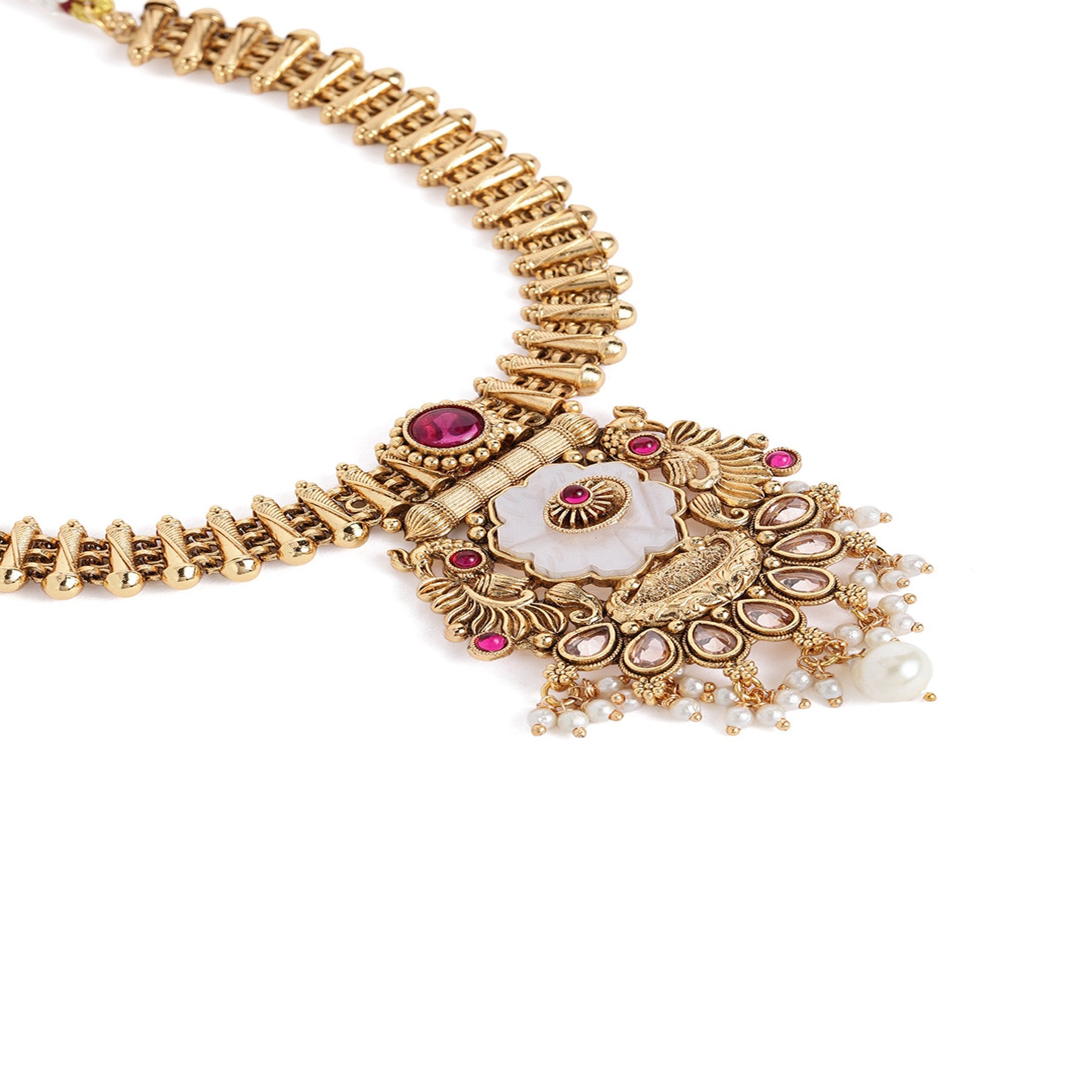 Gold Plated Mother Of Pearl Ruby Necklace Set