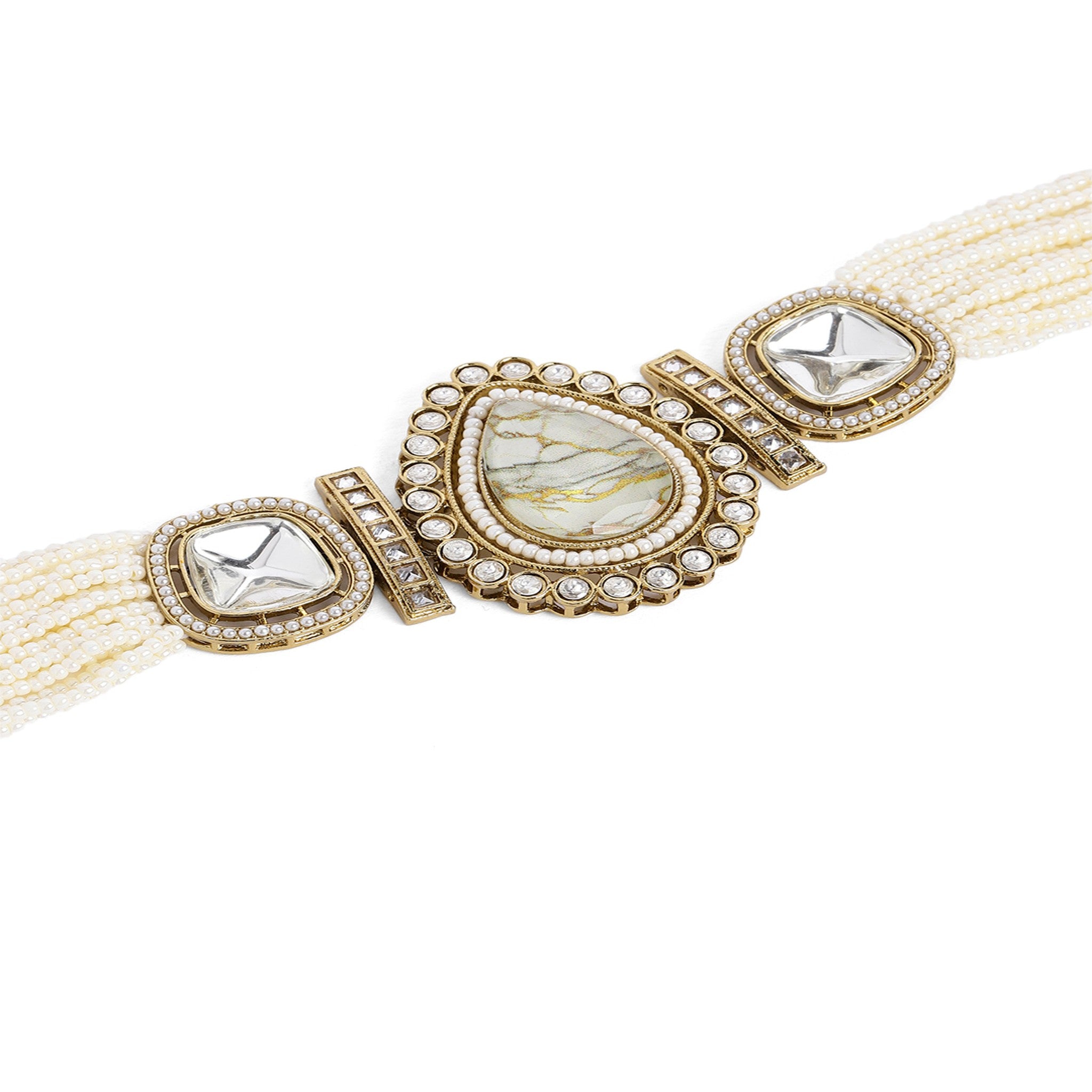 Antique Pearl Beaded White Choker Necklace Set