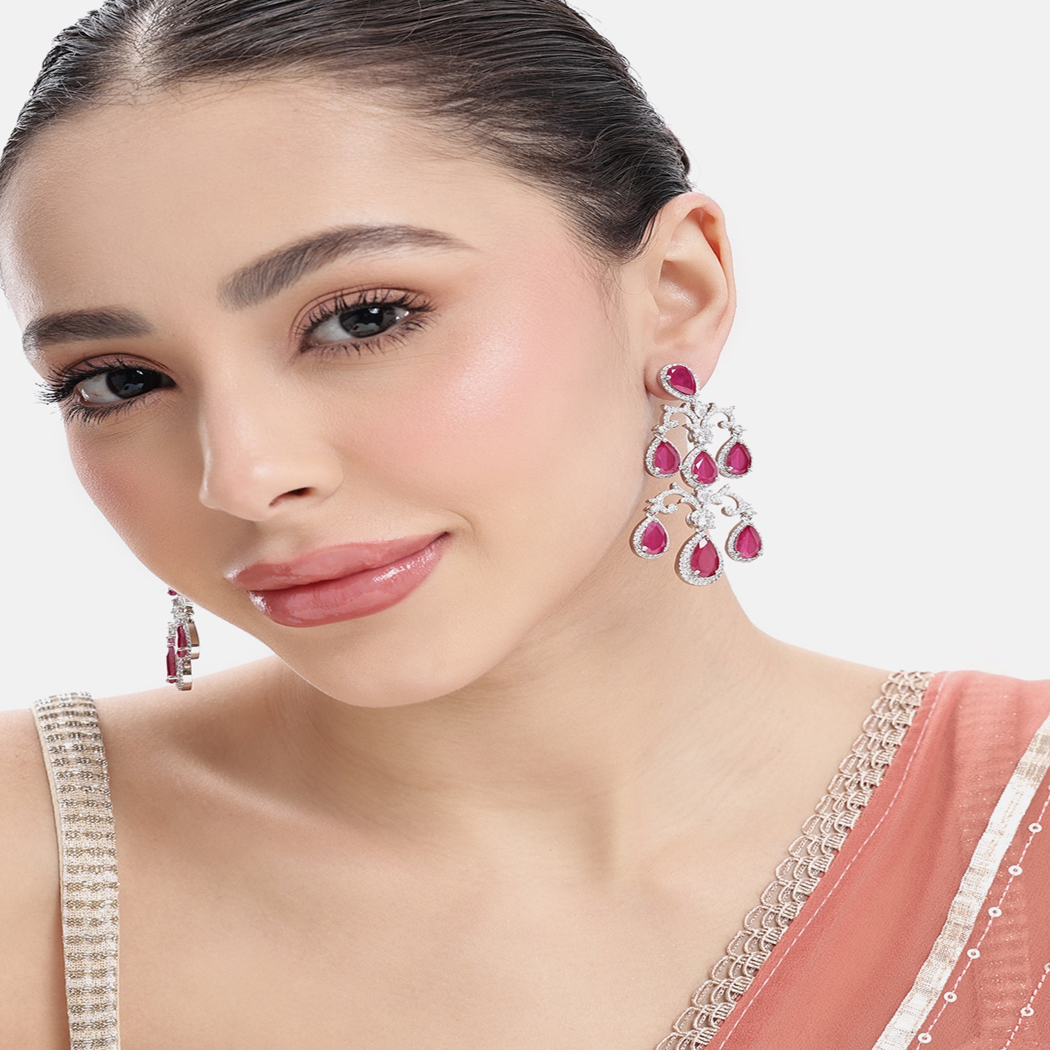 Silver-Toned American Diamonds long Earrings