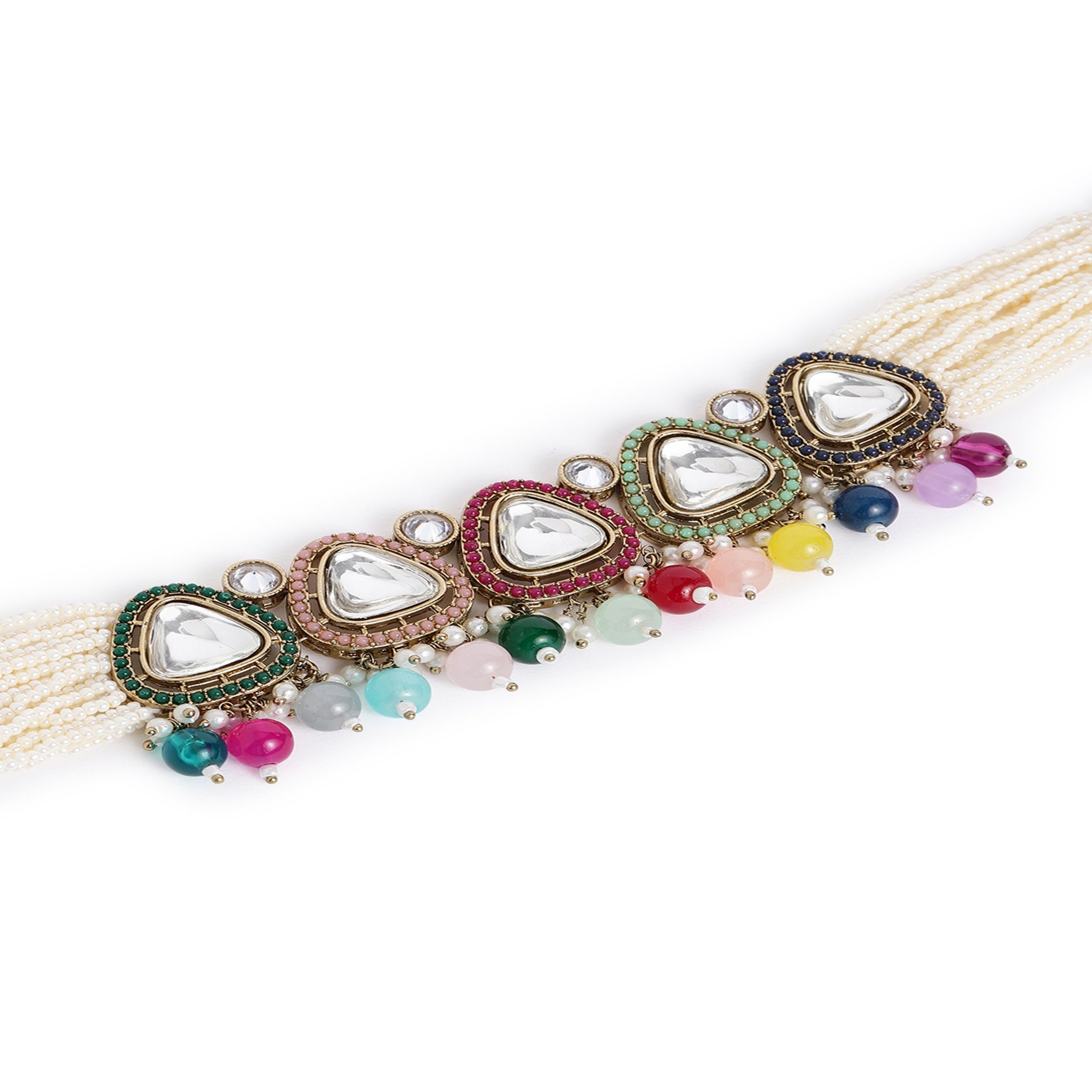 Gold Plated Multi-Color Choker Necklace Set