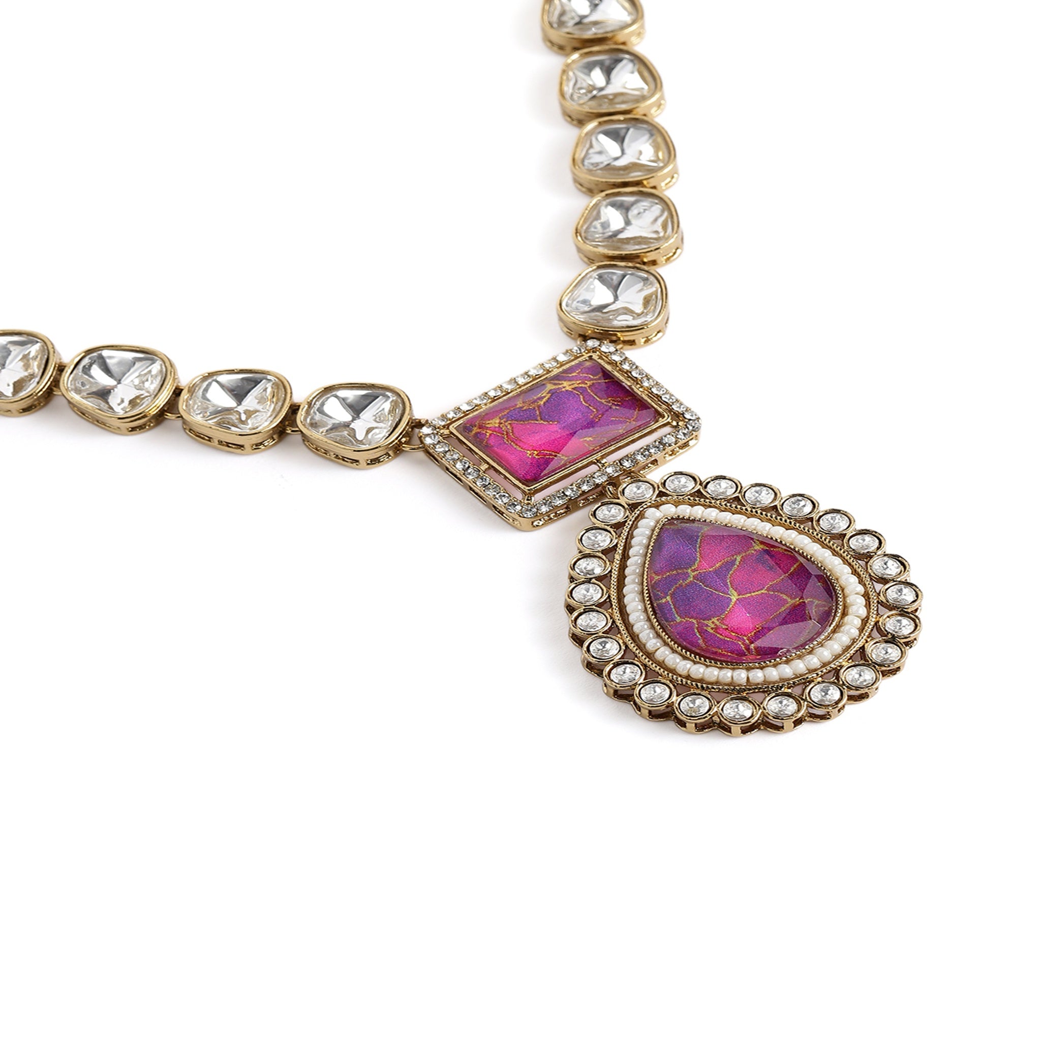 Purple Necklace Set With Antique Finish