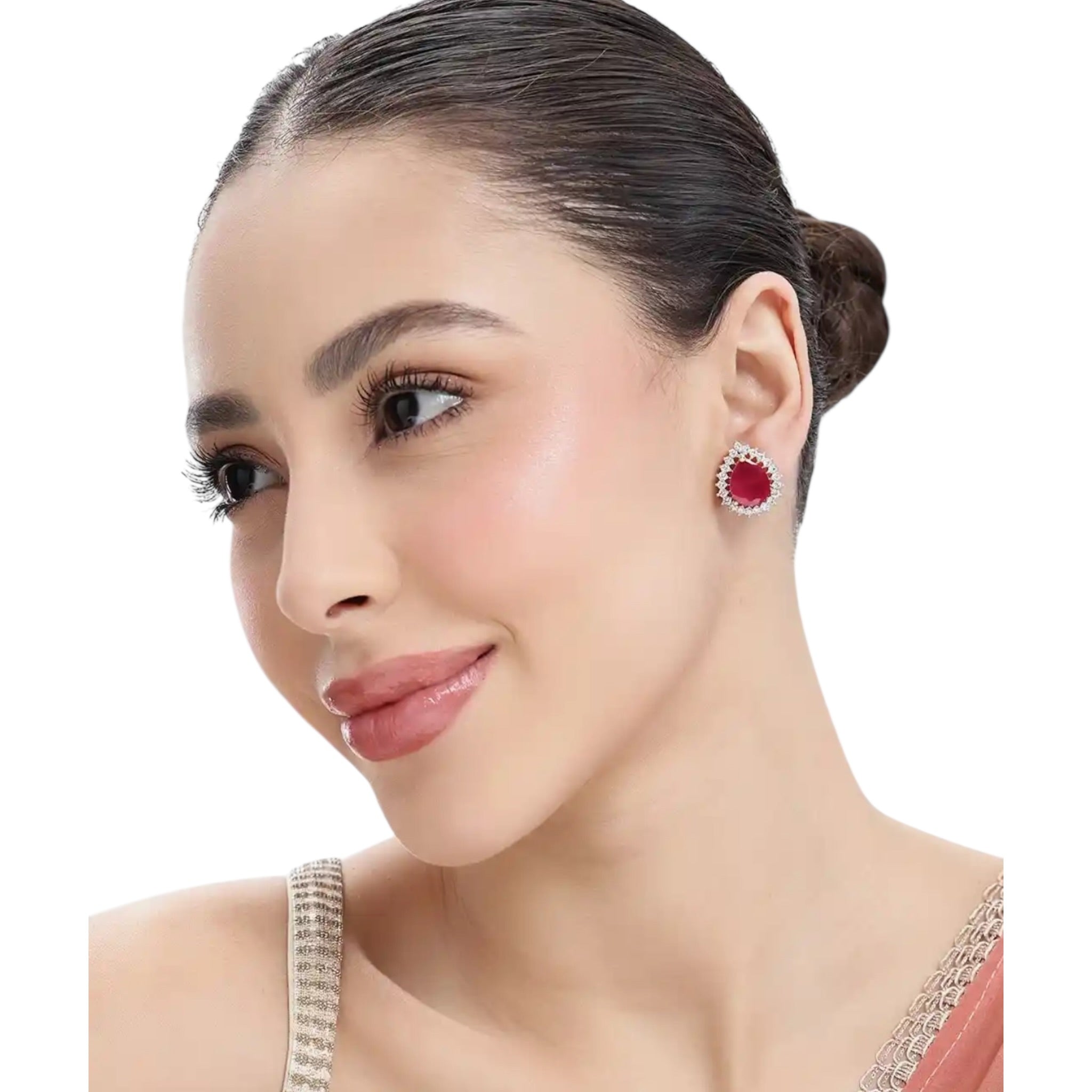 Gold Plated Ruby Zircon Stud Earrings