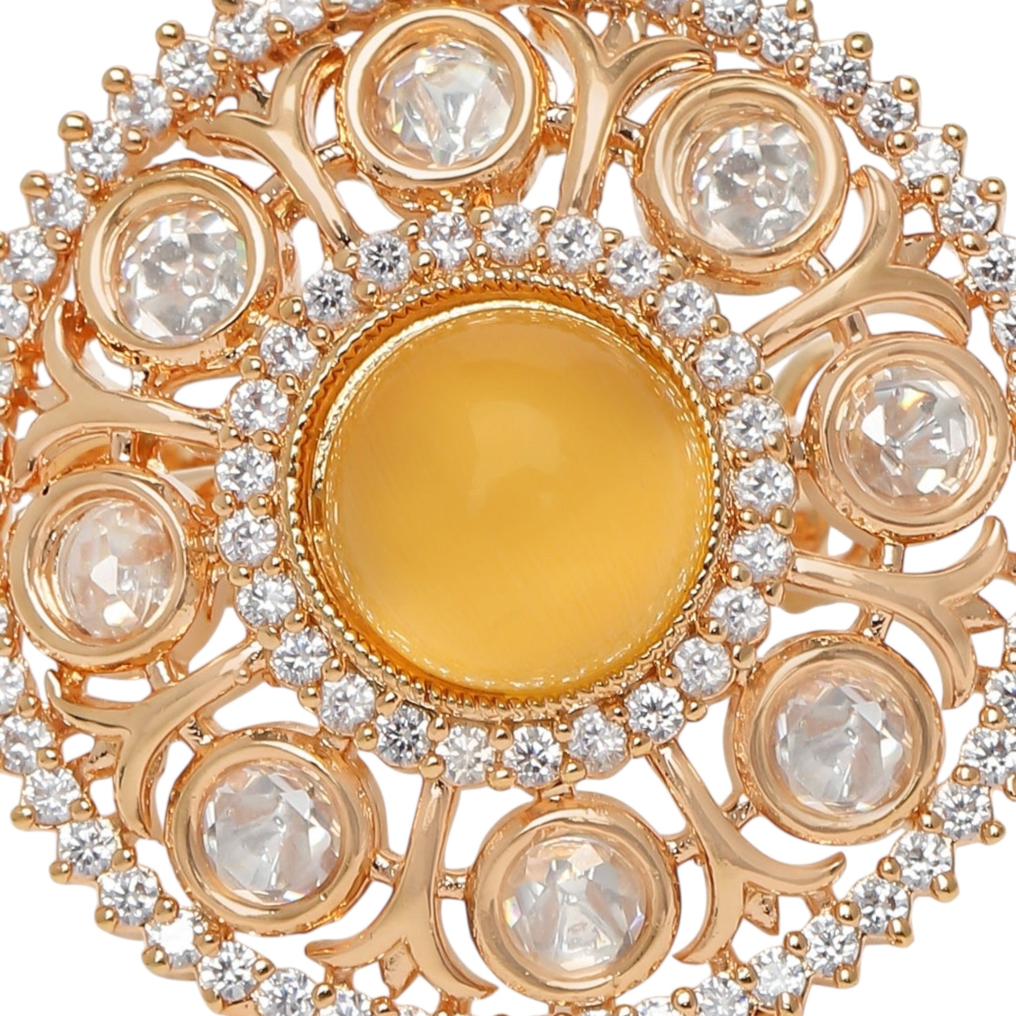 Lavish Giftz Gold-Plated Orange Round Stone & Kundan Studded Adjustable Handcrafted Finger Ring