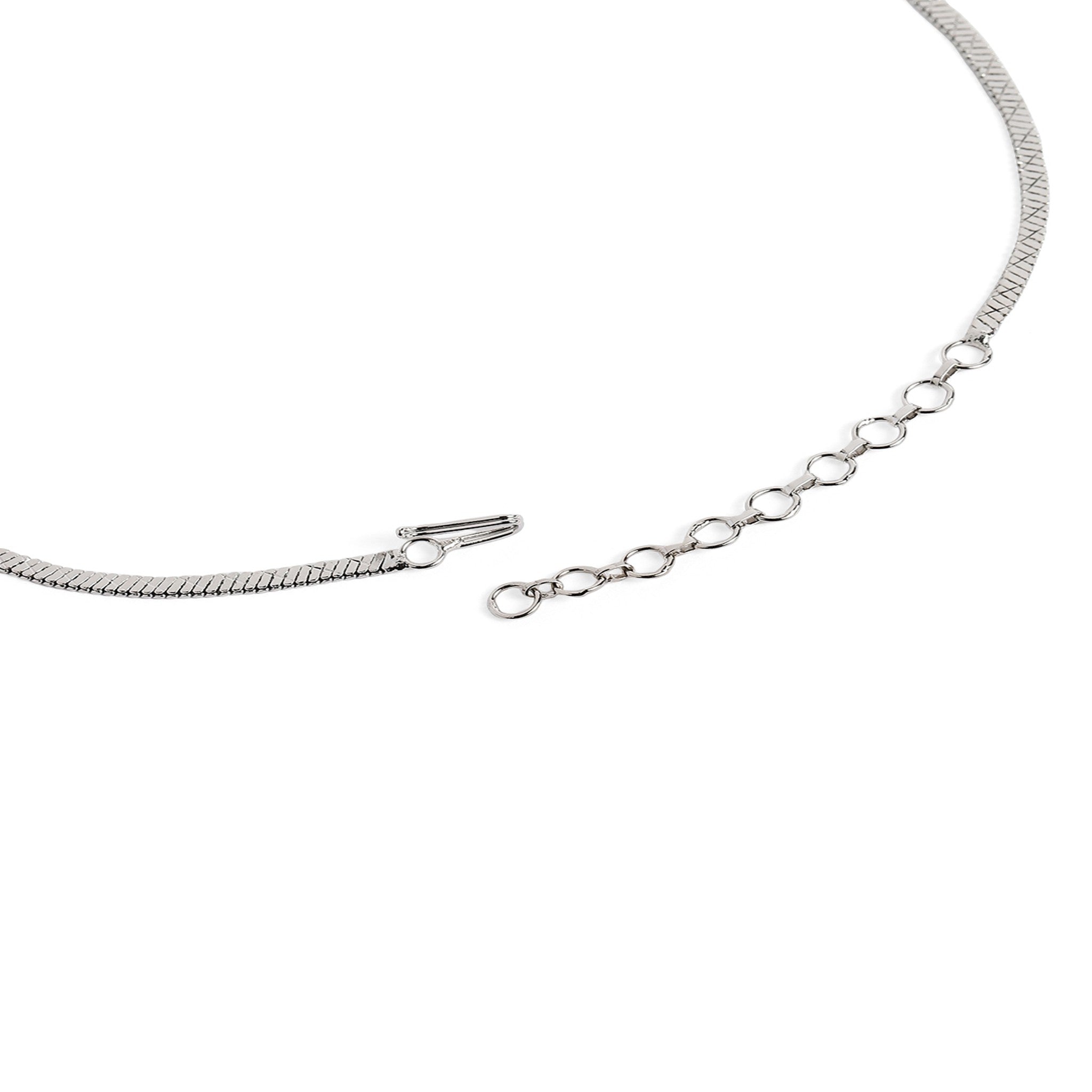 Rhodium-Plated Silver-Toned & Ruby AD-Studded Jewellery Set