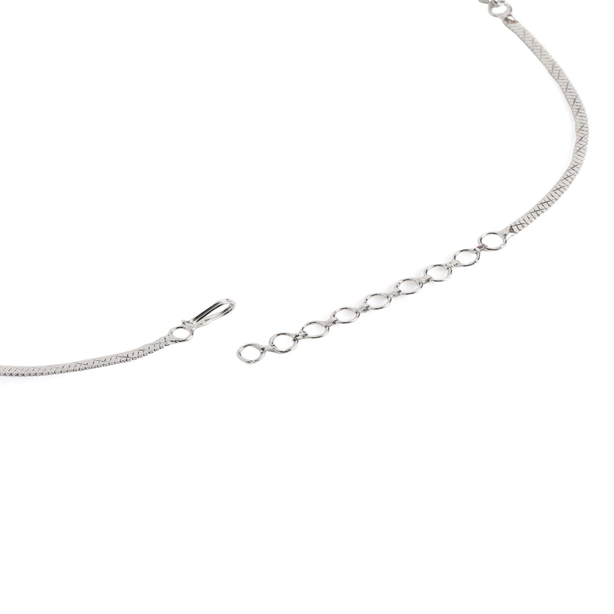 Rhodium-Plated Silver-Toned & Rani AD-Studded Jewellery Set