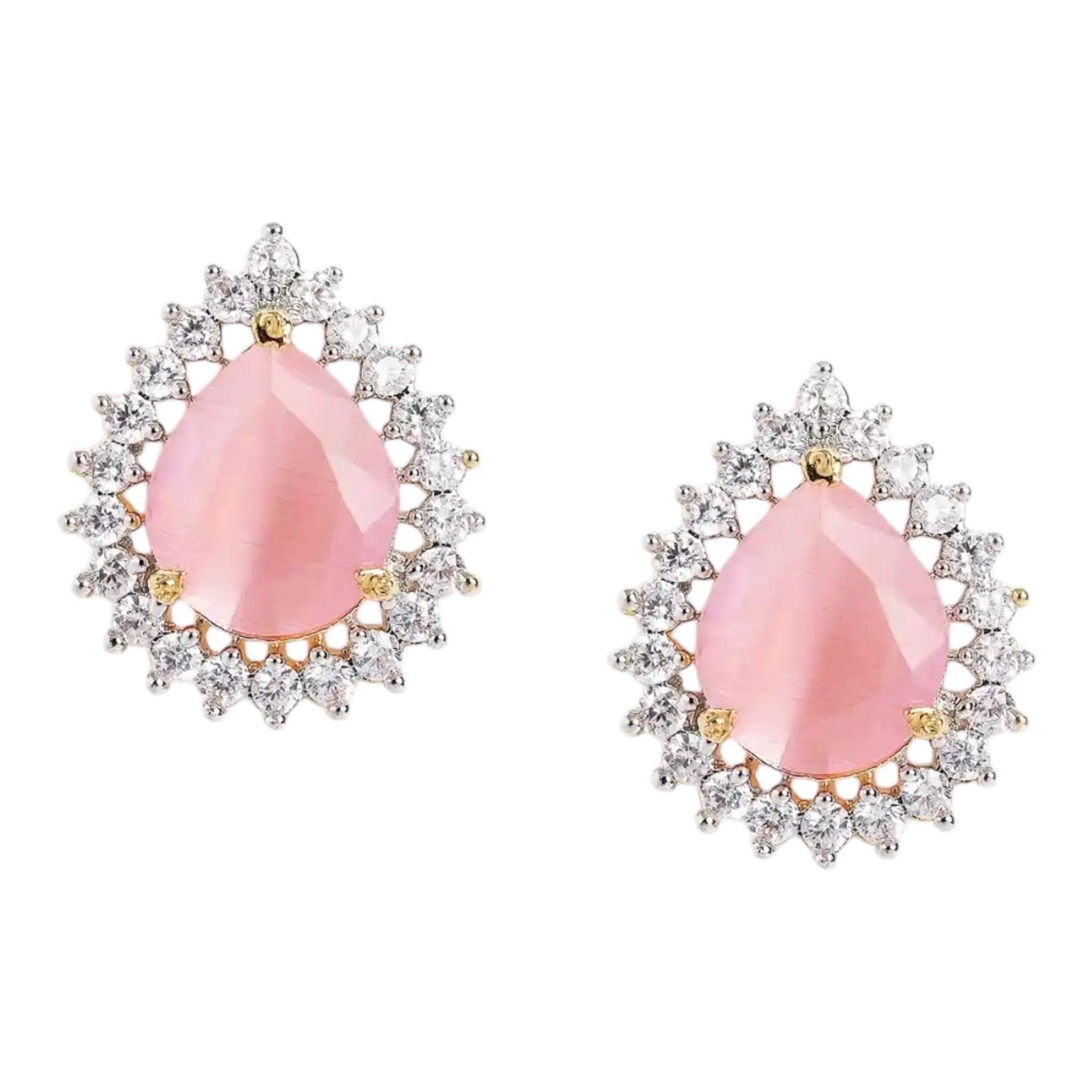 Gold Plated Pink Zircon Stud Earrings