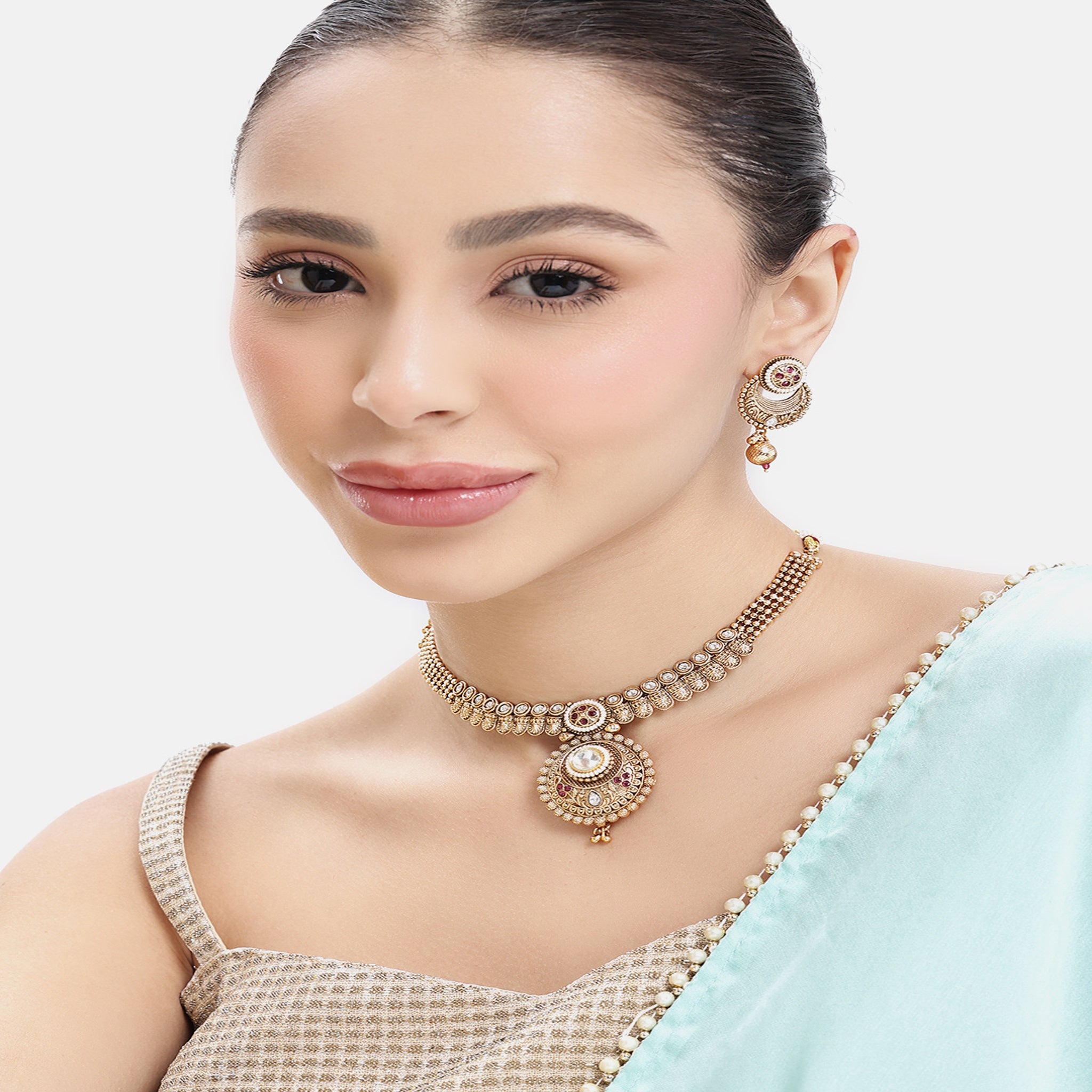Gold Plated Antique Ruby Necklace Set
