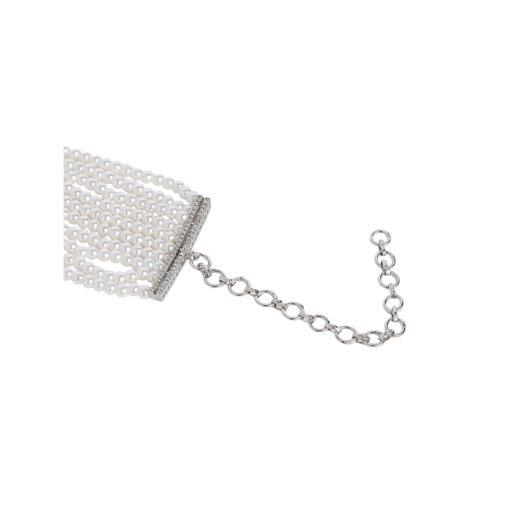 Rhodium-Plated White Choker AD-Studded Jewellery Set