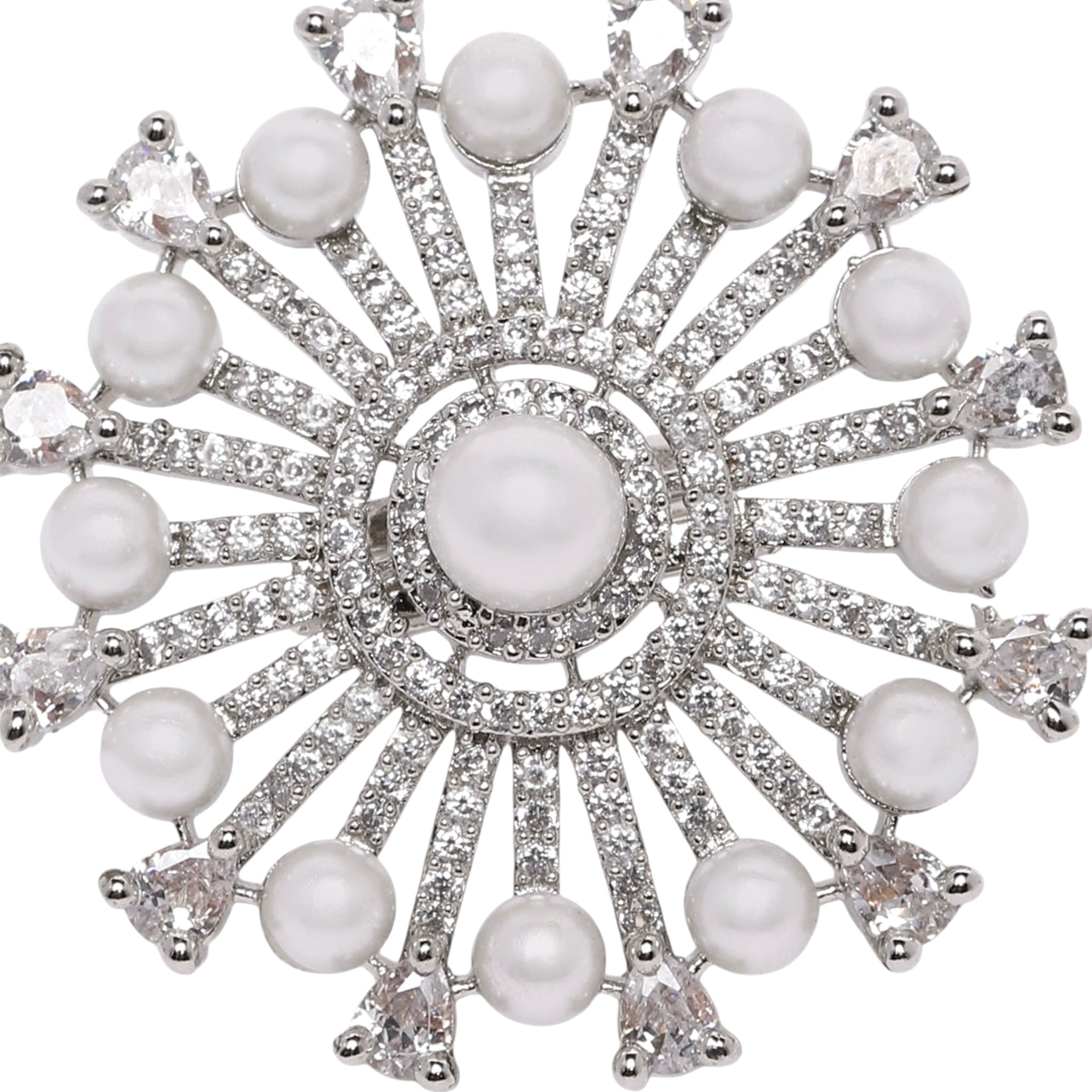 Lavish Giftz Elegant Cubic Zirconia Adjustable Ring with Pearls and Rhodium Plating