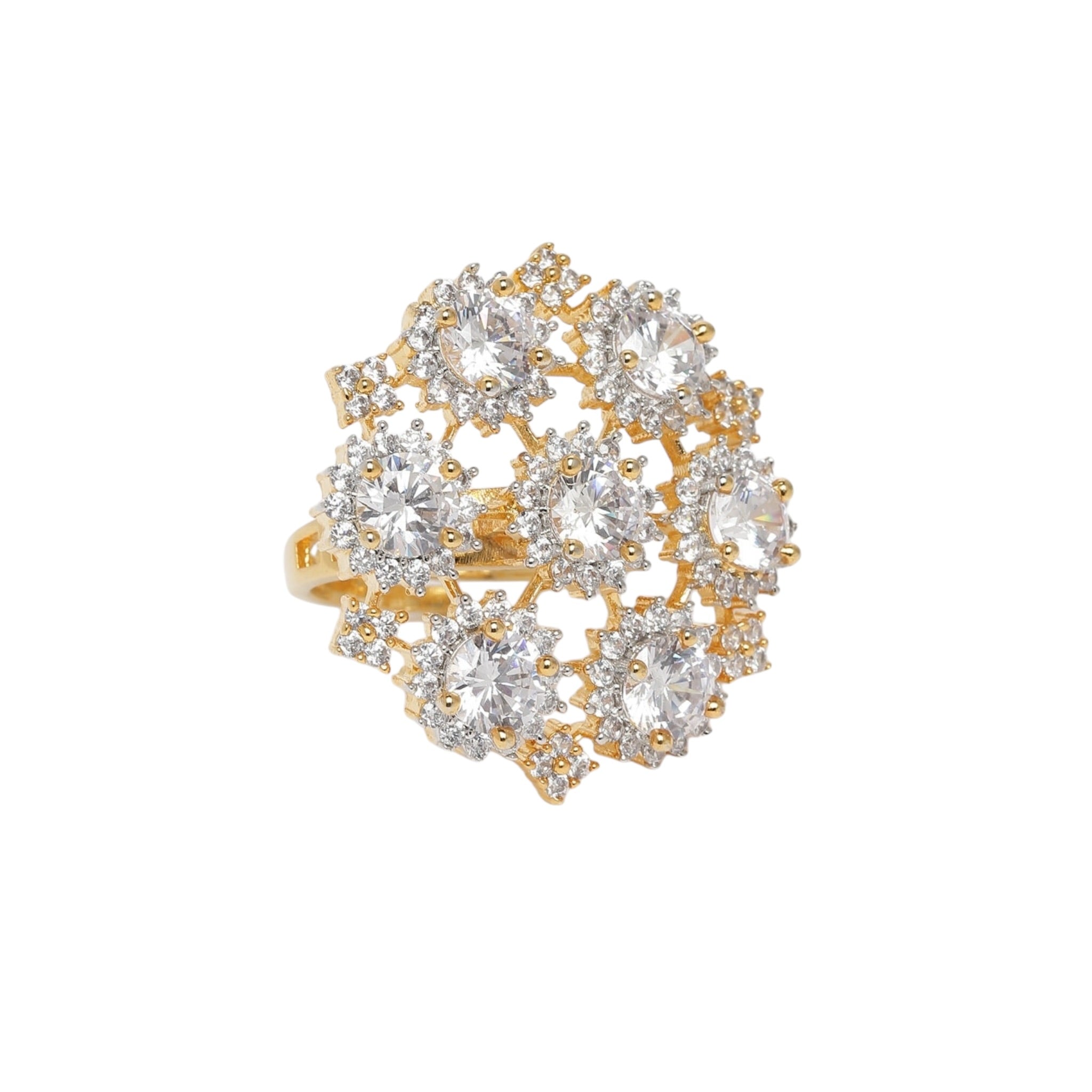 Lavish Giftz Gold Plated Selena Adjustable Cubic Zirconia Classic Statement Ring