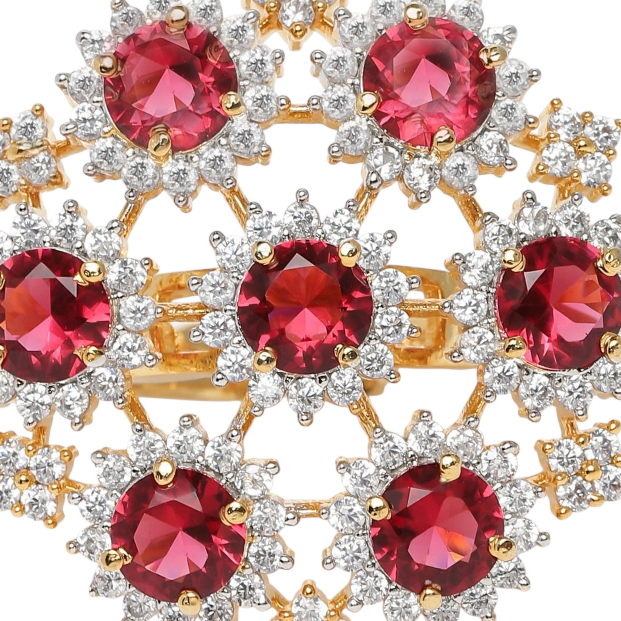 Lavish Giftz Gold Plated Adjustable Ruby Cubic Zirconia Classic Statement Ring