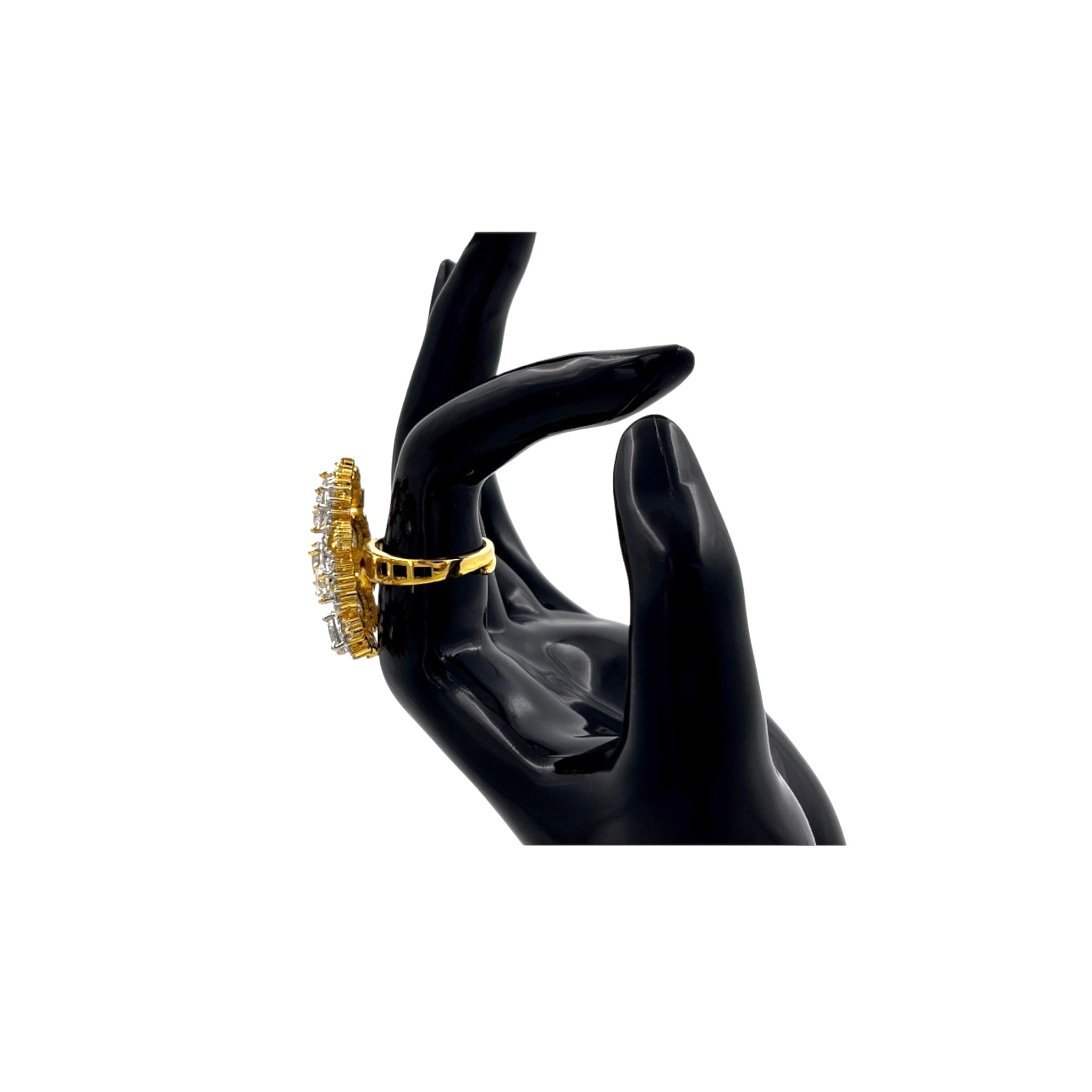 Lavish Giftz Gold Plated Selena Adjustable Cubic Zirconia Classic Statement Ring