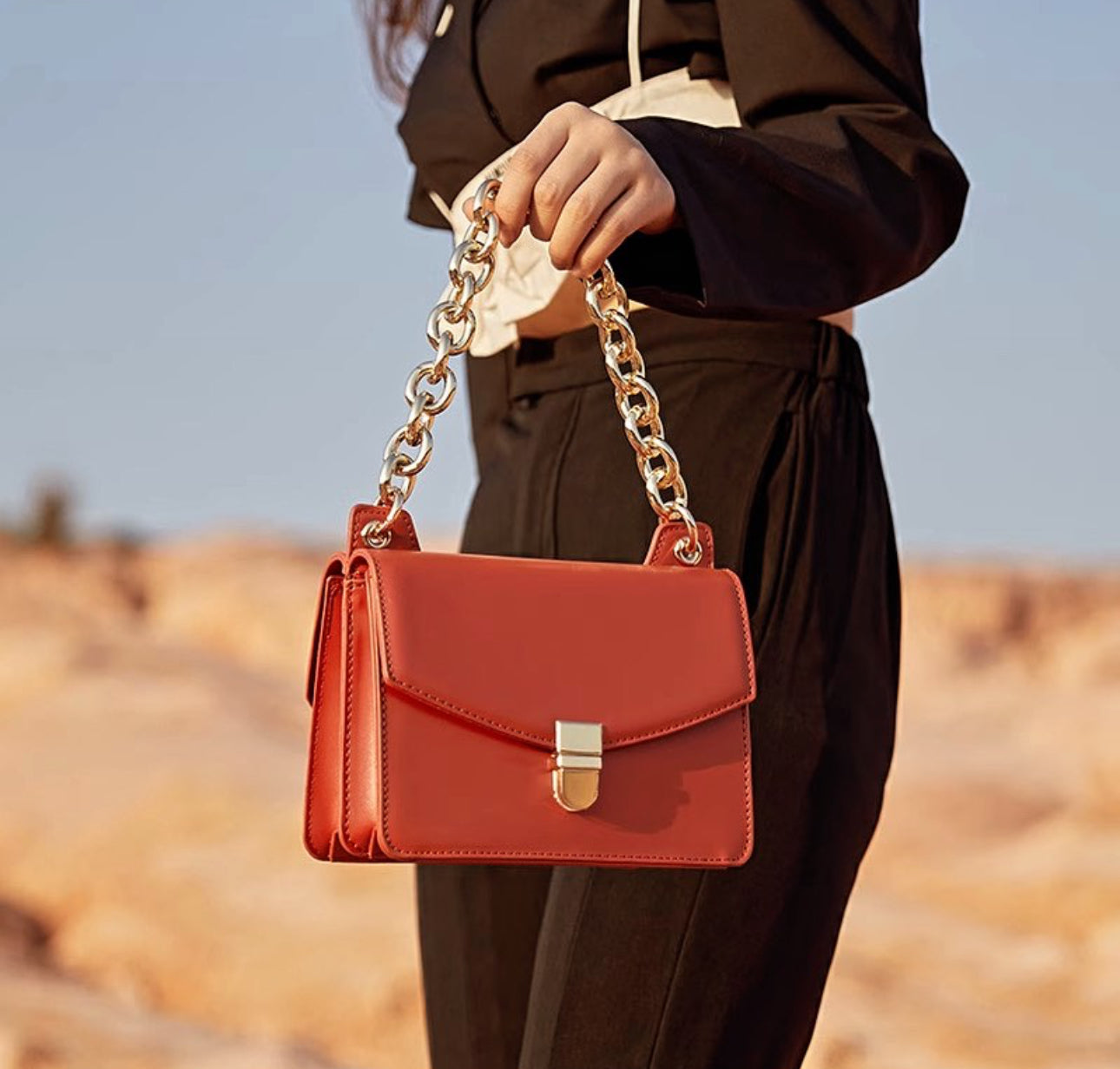 Dual Flap Closure Elegant Shoulder Bag