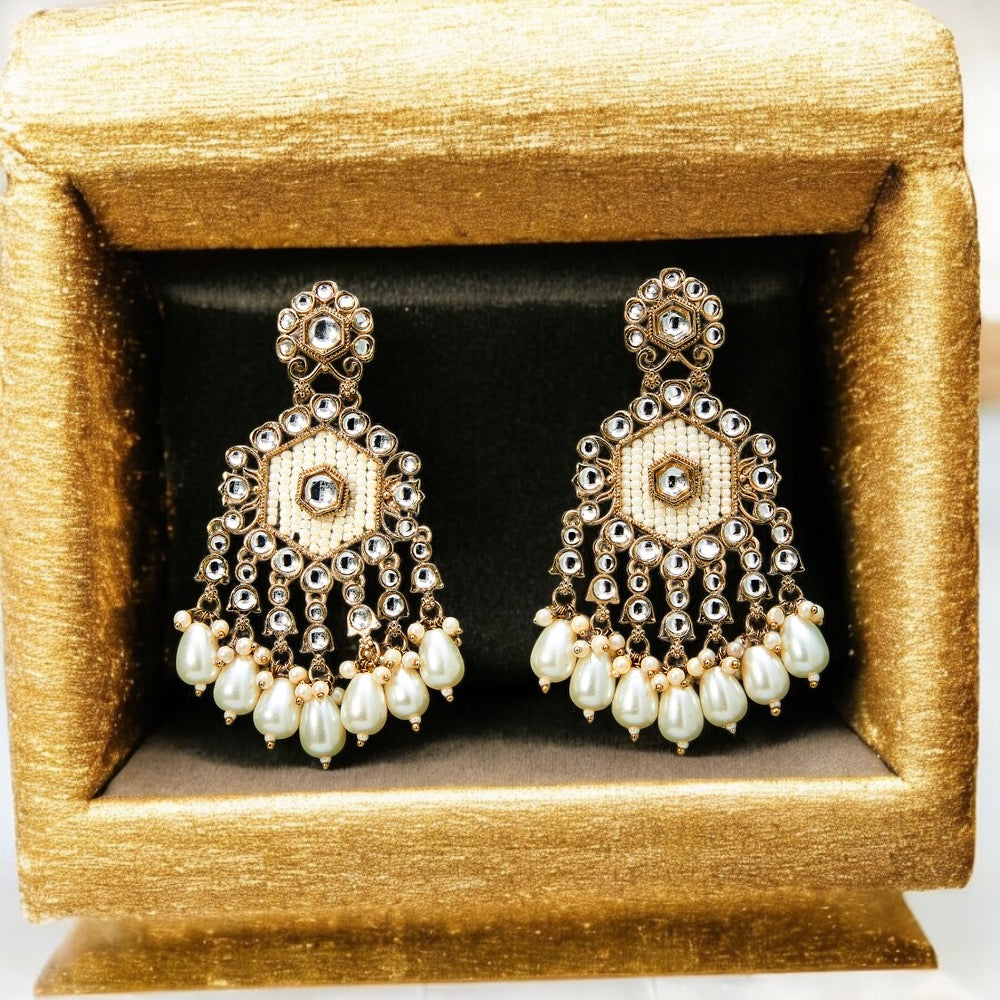 Lavish Giftz Zara Indo Western Beads Earrings - White