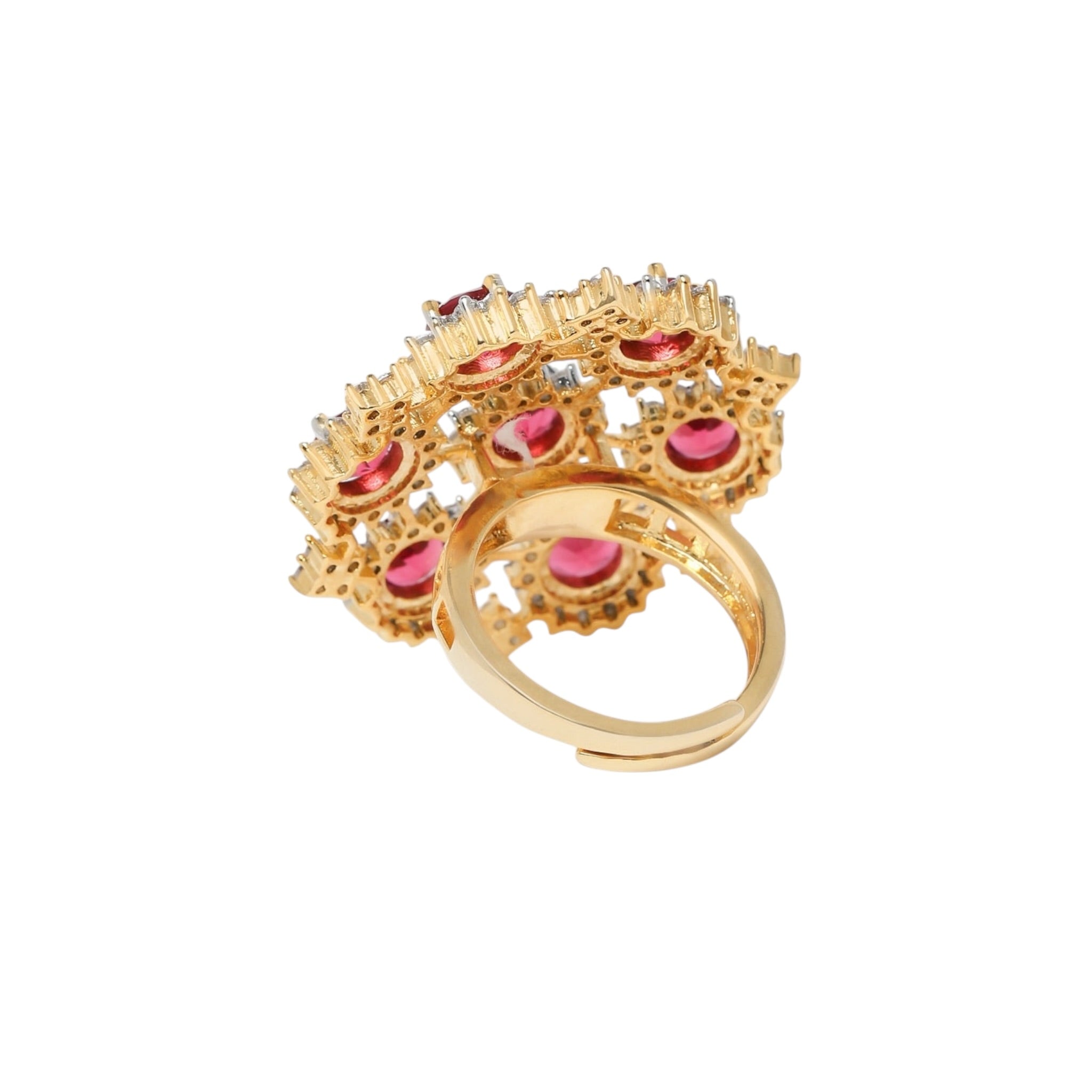 Lavish Giftz Gold Plated Adjustable Ruby Cubic Zirconia Classic Statement Ring