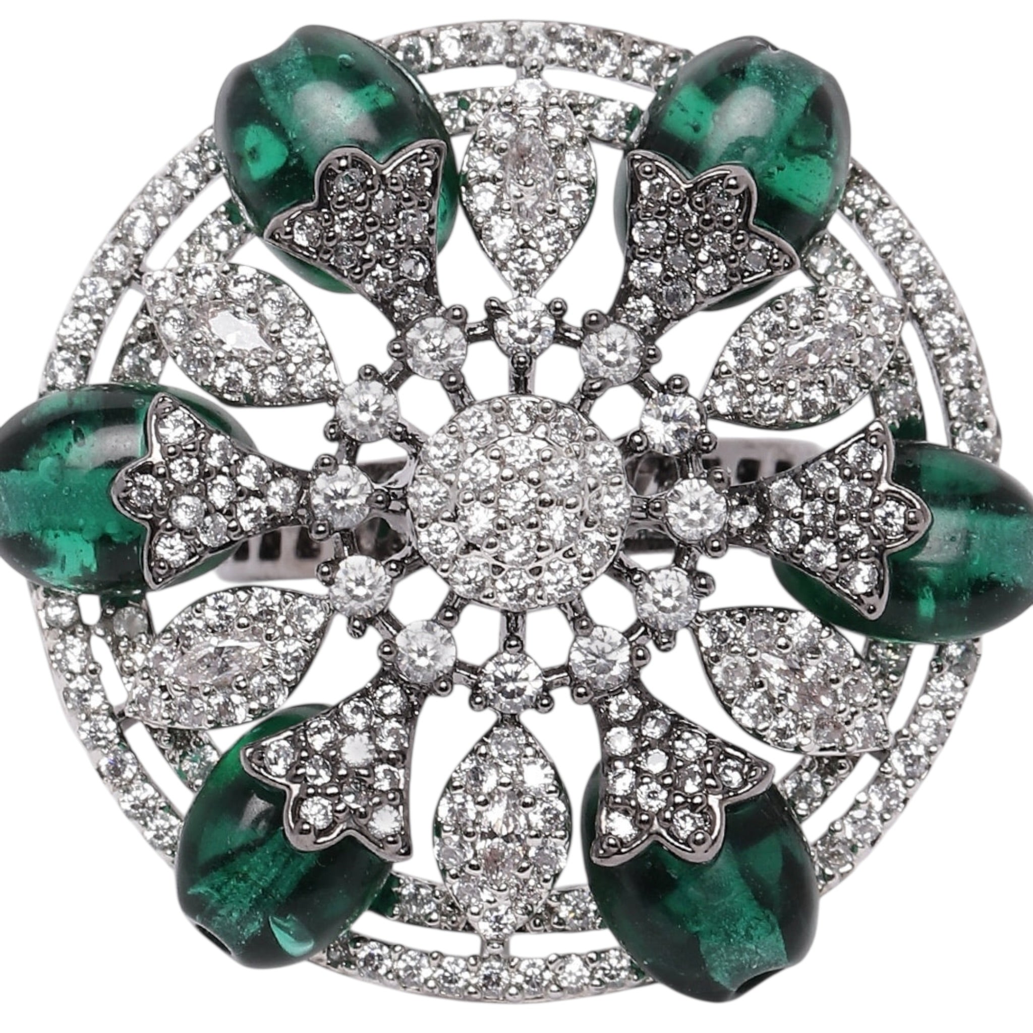 Lavish Giftz Adjustable Cubic Zirconia Green Statement Ring With Black Plating