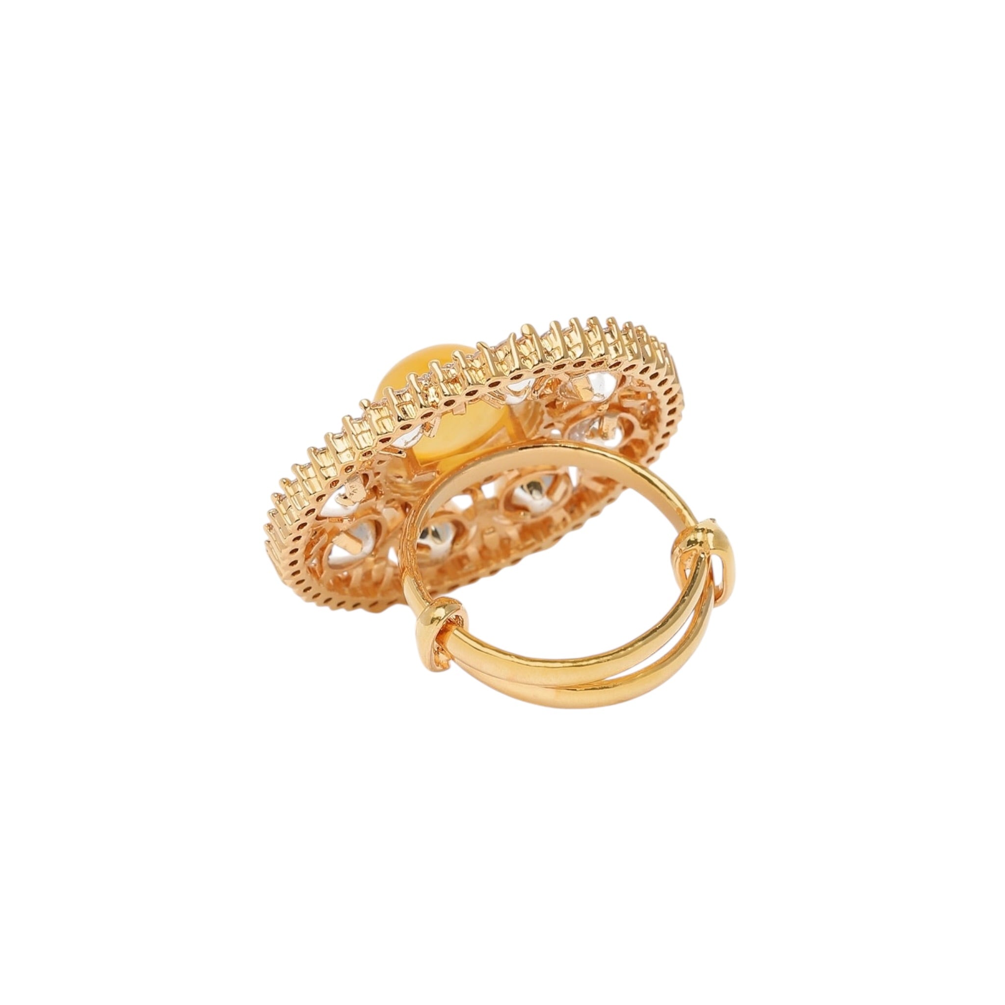 Lavish Giftz Gold-Plated Orange Round Stone & Kundan Studded Adjustable Handcrafted Finger Ring
