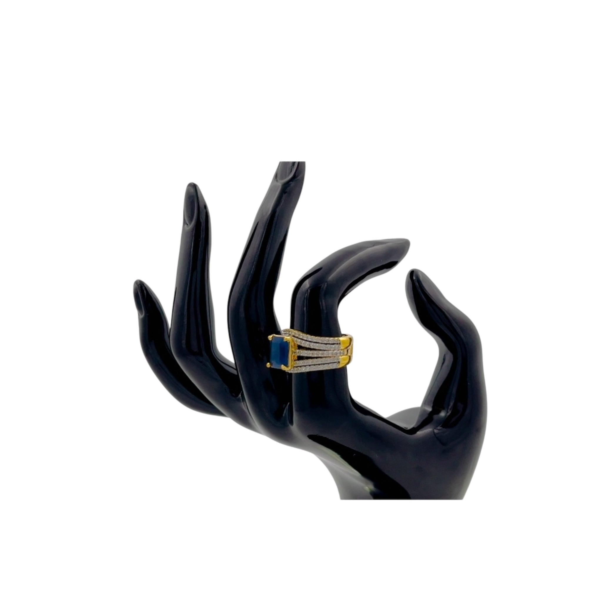 Lavish Giftz Radiant Blue Stone Cubic Zirconia Two-Tone Adjustable Ring