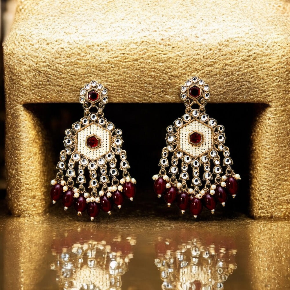 Lavish Giftz Zara Indo Western Beads Earrings - Maroon