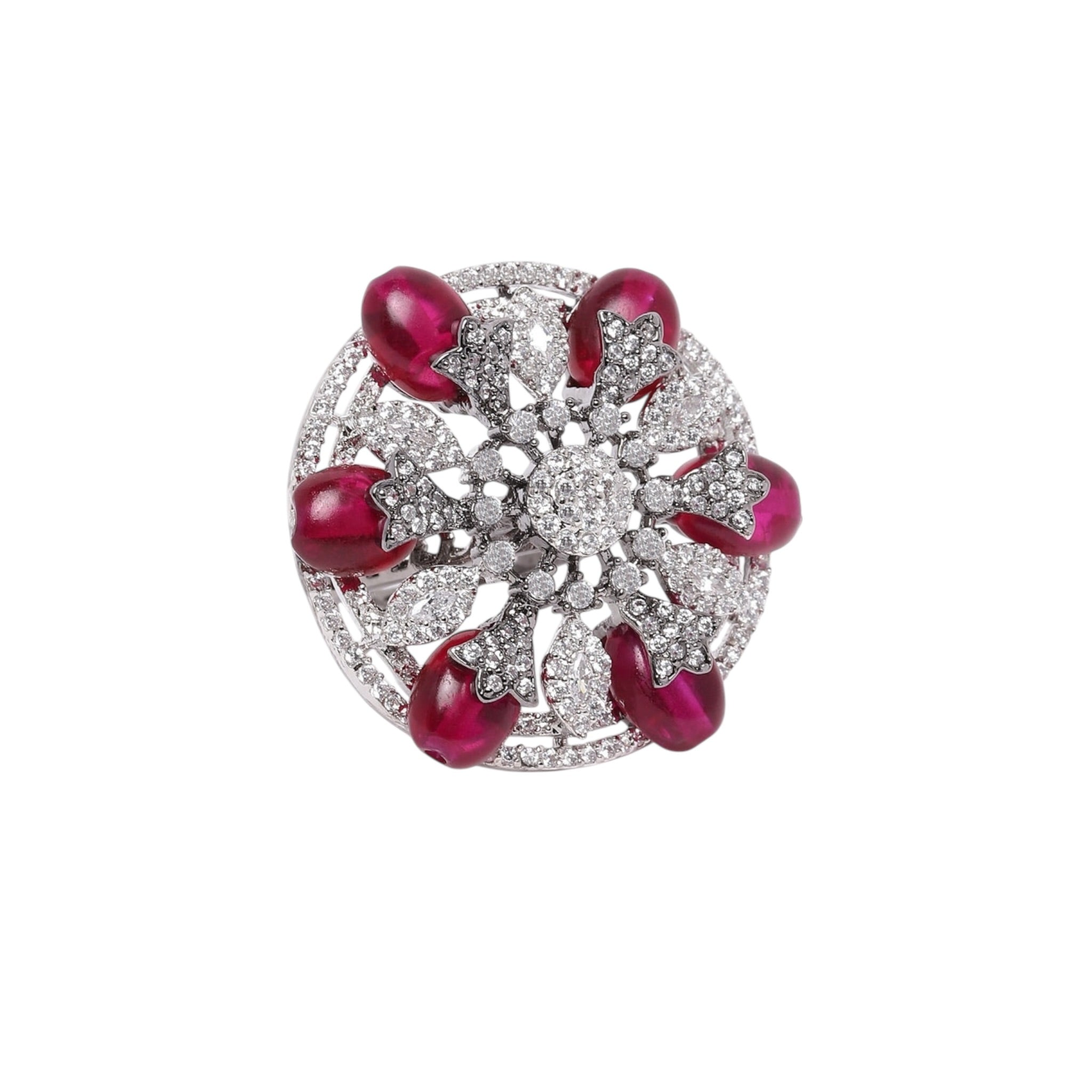 Lavish Giftz Adjustable Cubic Zirconia Rani Statement Ring With Black Plating