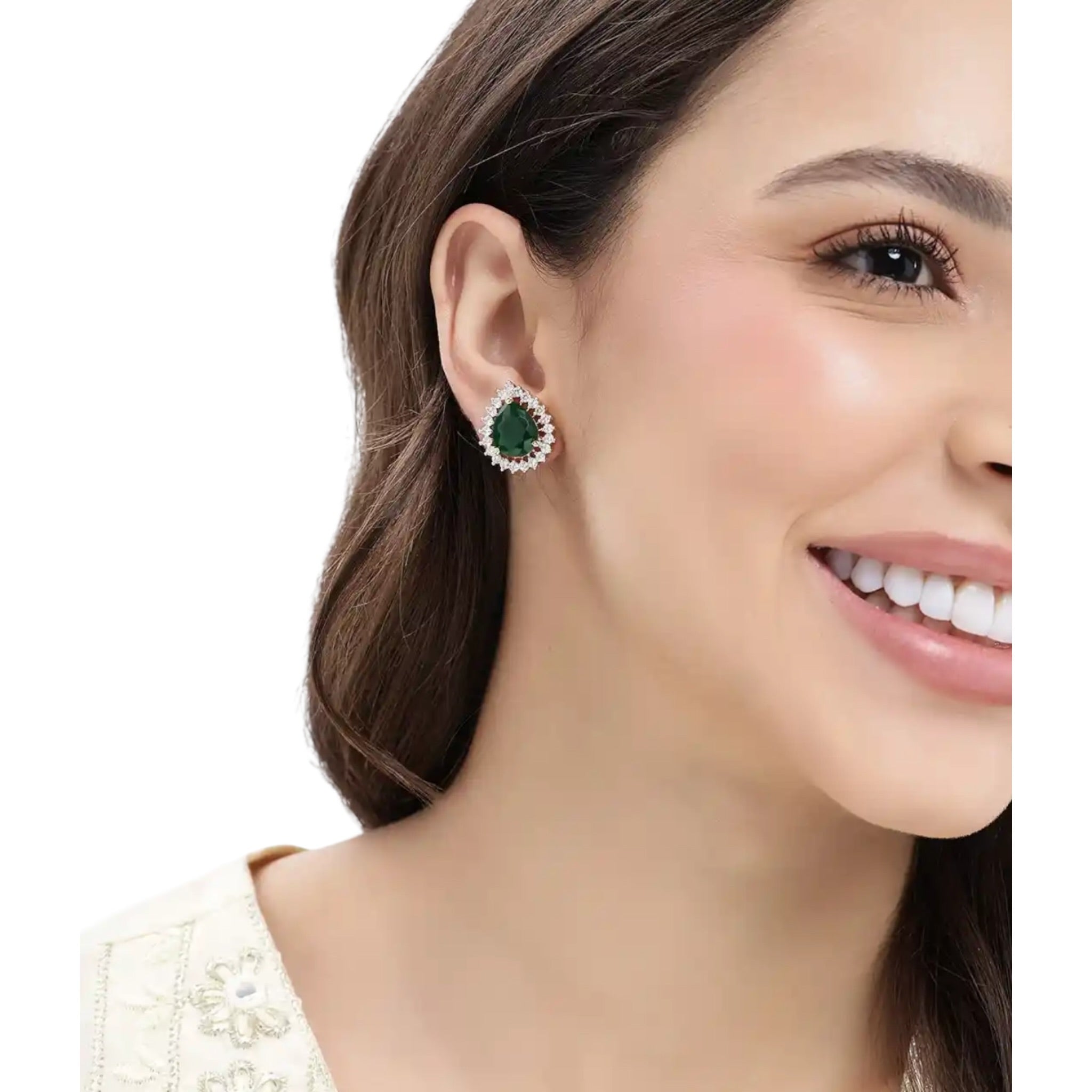 Gold Plated Green Zircon Stud Earrings