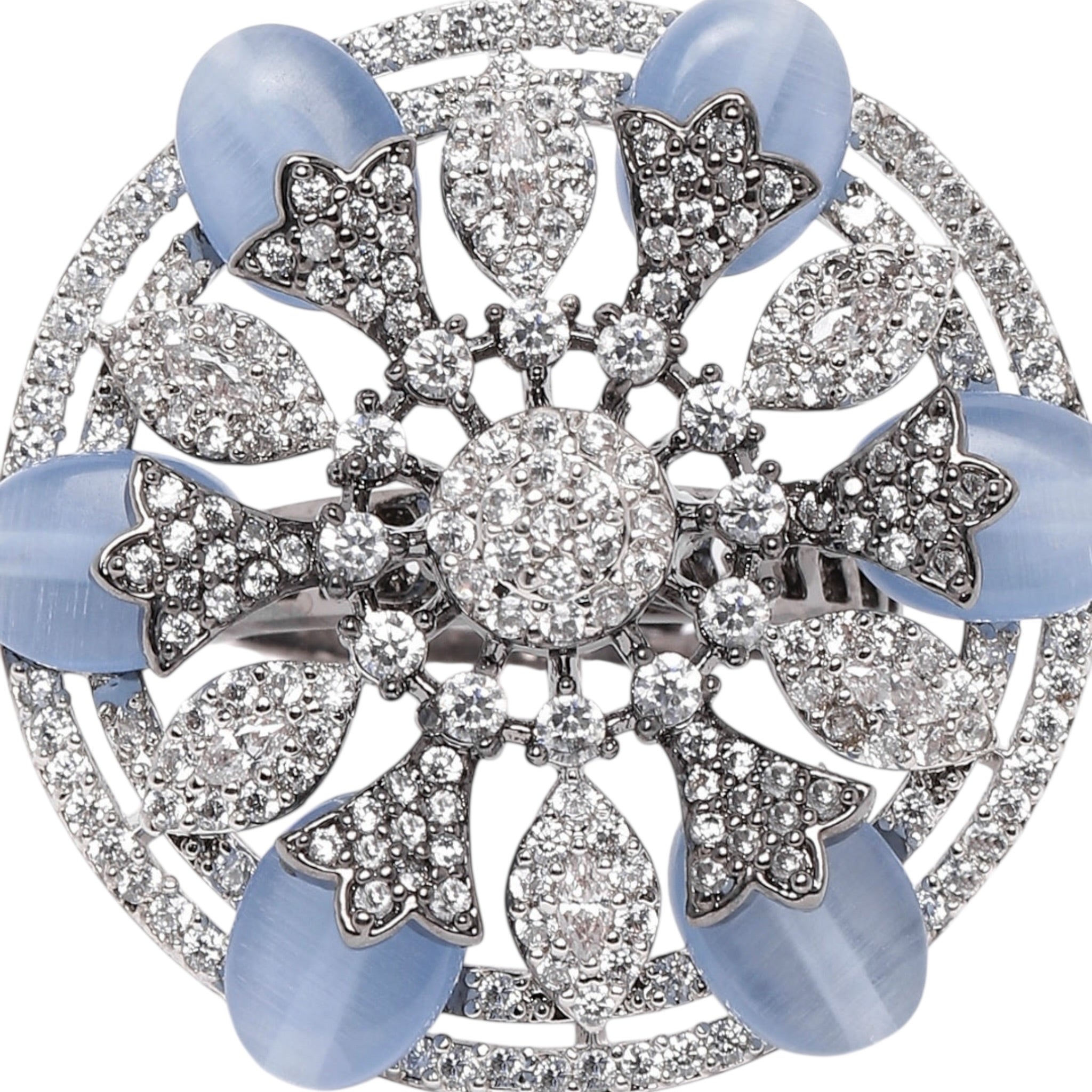 Lavish Giftz Adjustable Cubic Zirconia Light Blue Statement Ring With Black Plating