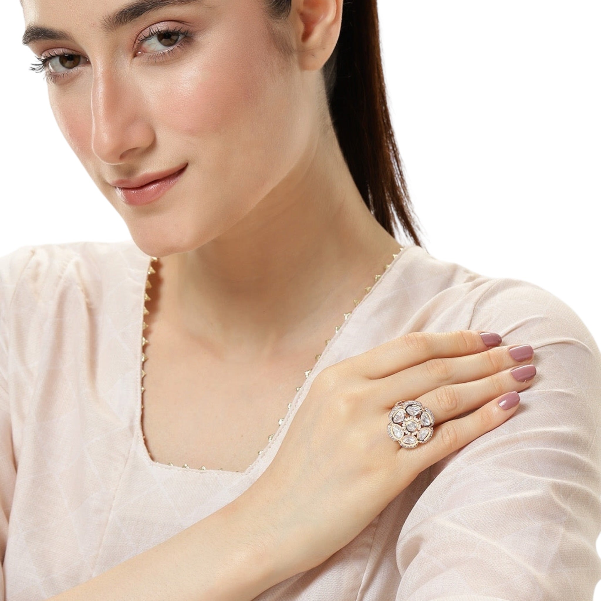 Lavish Giftz Regal Kundan Adjustable Statement Ring