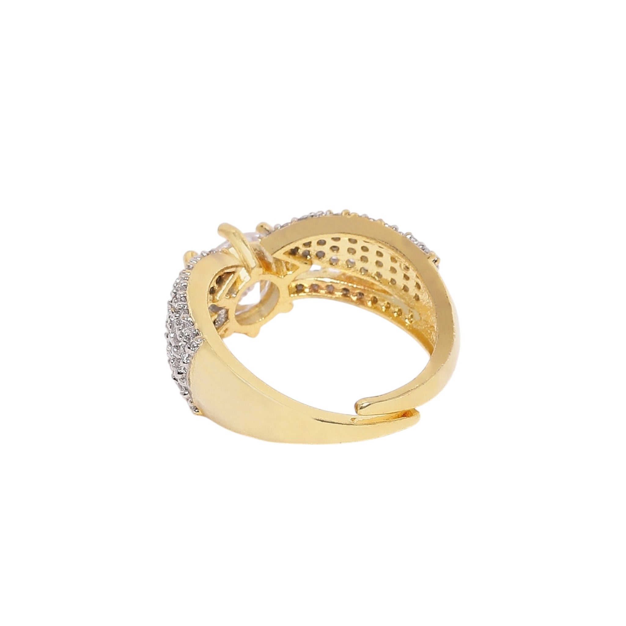 Lavish Giftz Sparkling American Diamond Adjustable Ring with Two-Tone Rhodium Plating