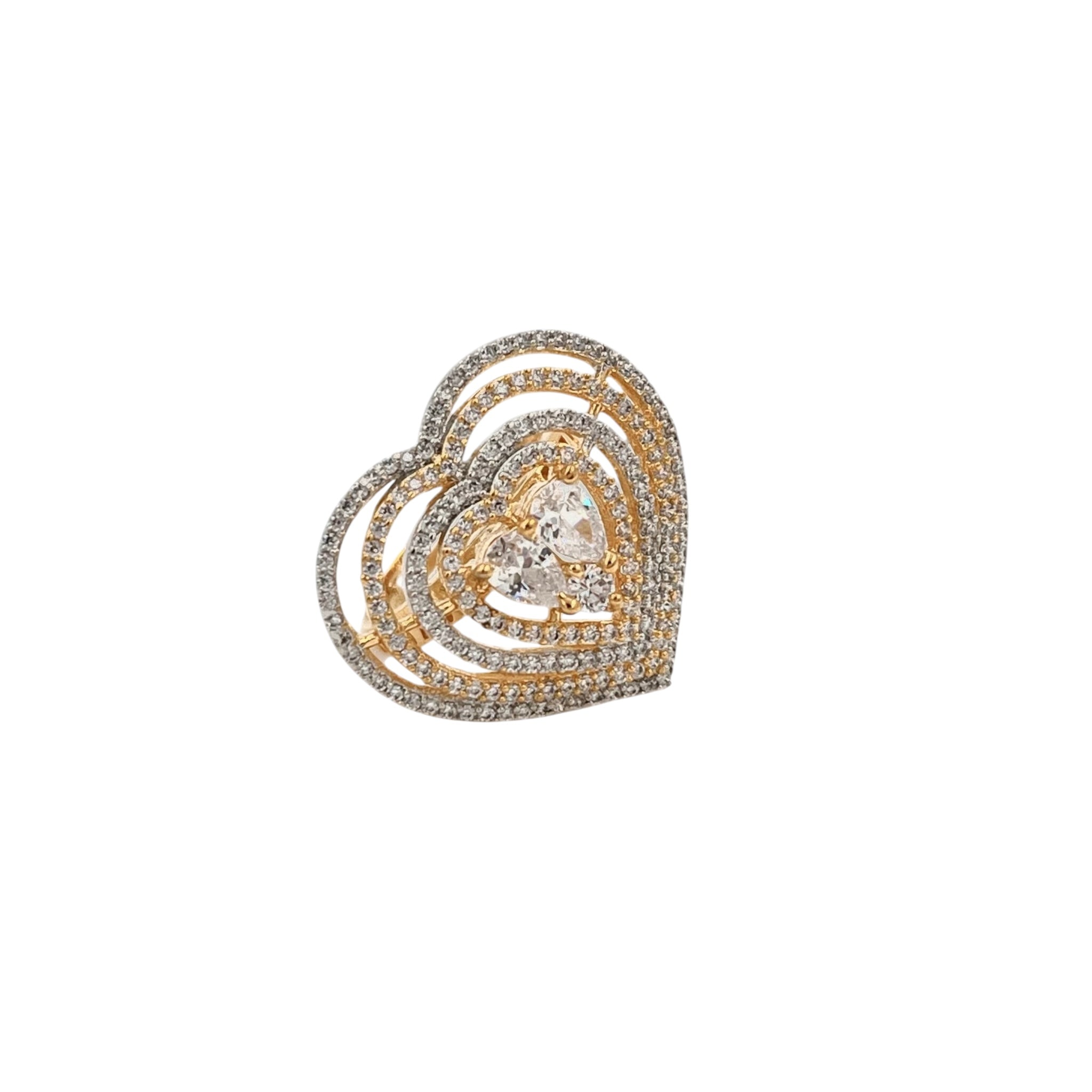 Lavish Giftz Heart-Shaped American Diamond Adjustable Ring with Two-Tone Rhodium Plating