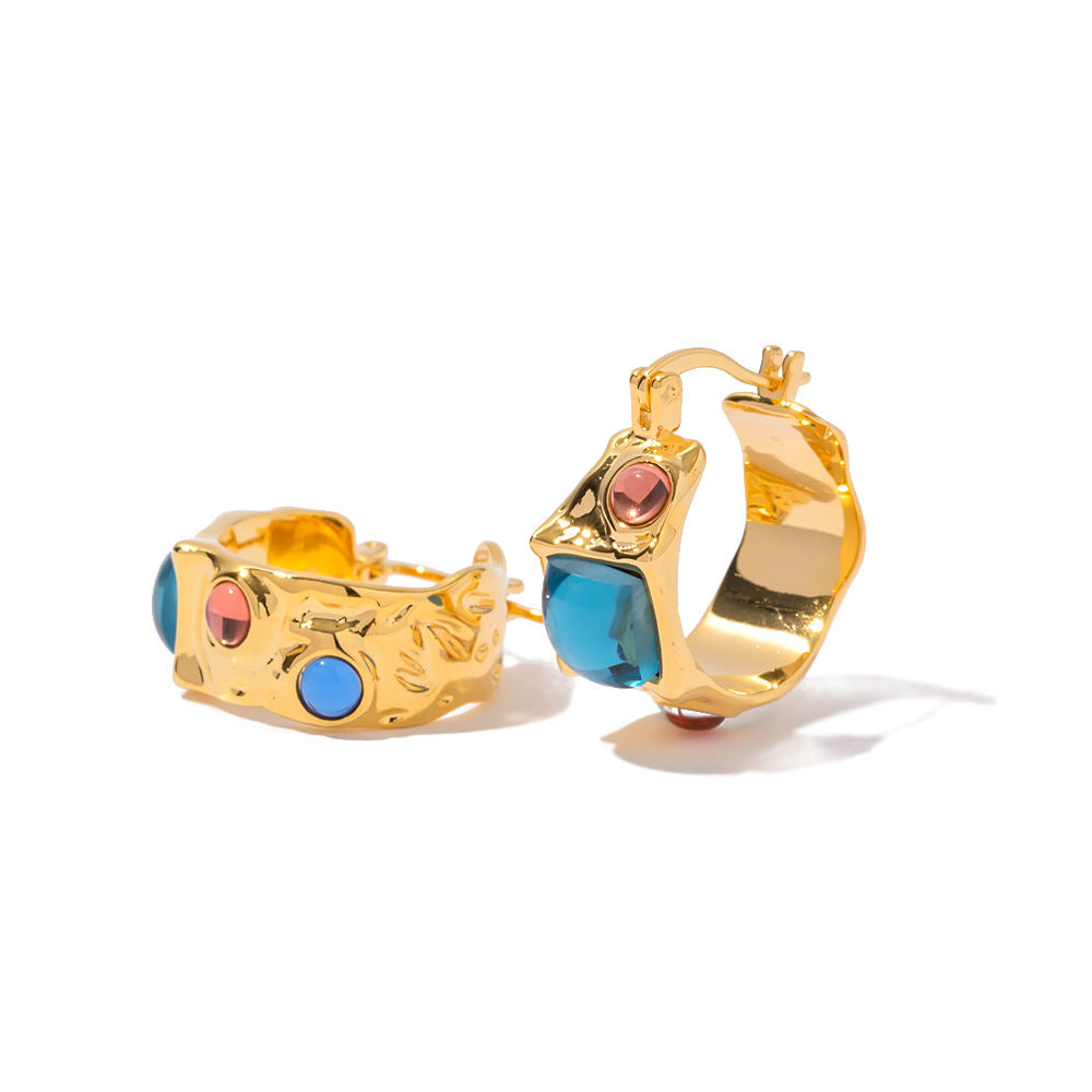 Lavish Giftz Roxana French Luxury Blue Red Contrast Hoop Earrings