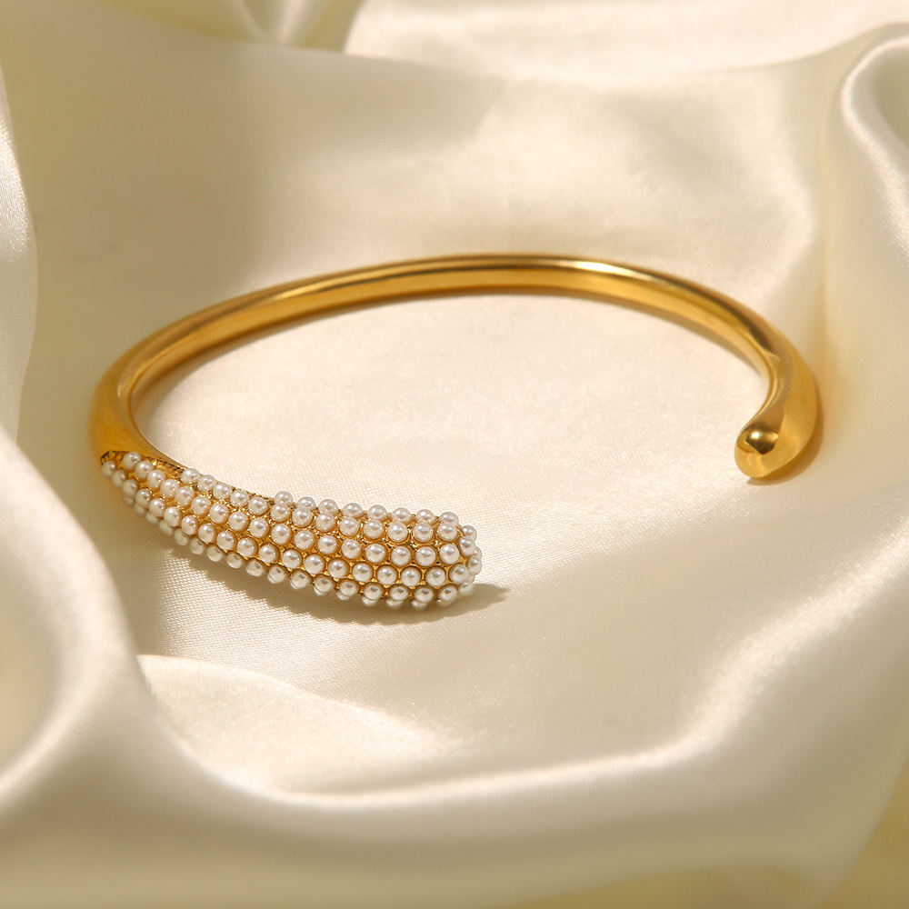 Freshwater Pearl Inlaid Open Bangle