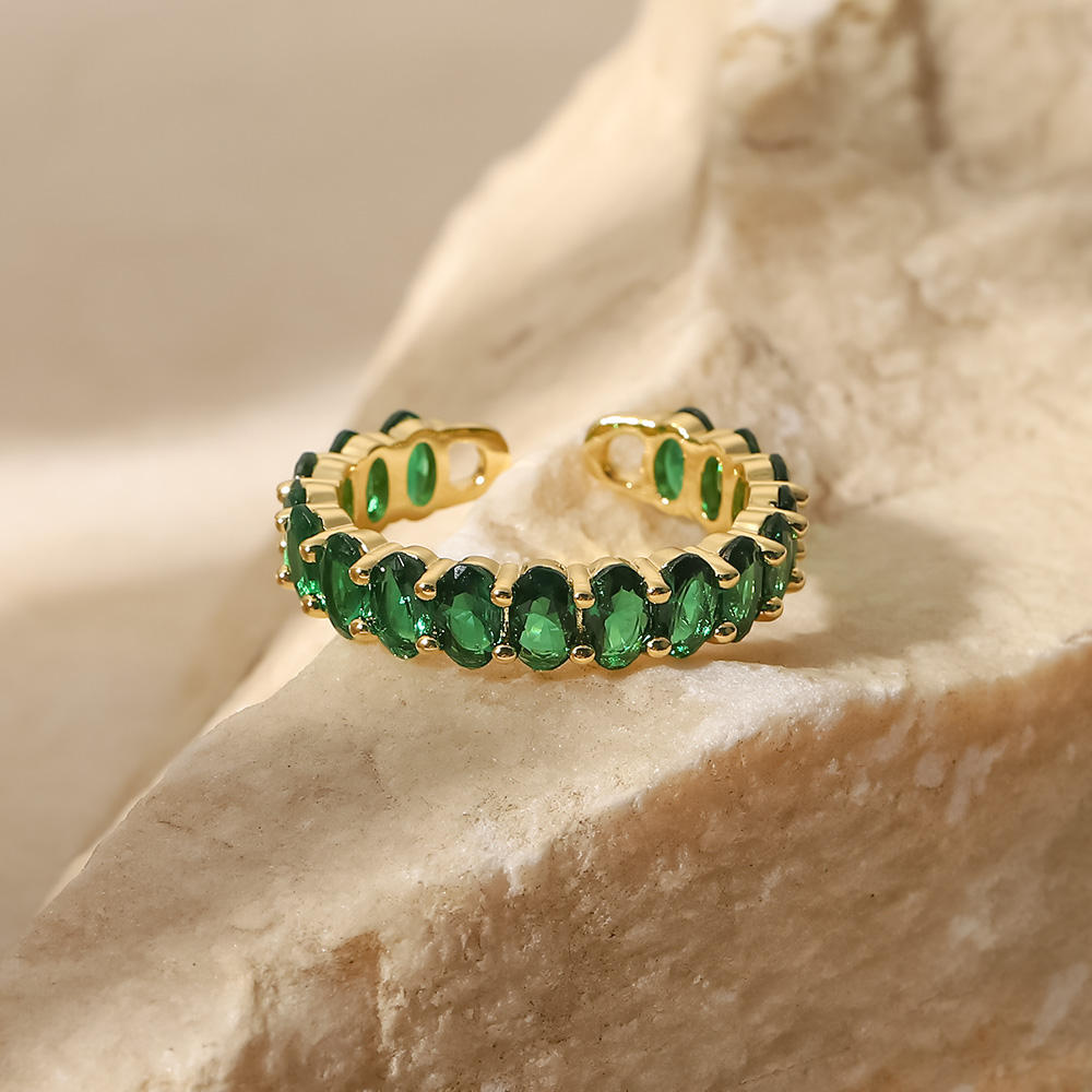 Lavish Giftz Adjustable Emerald Grace Oval Ring